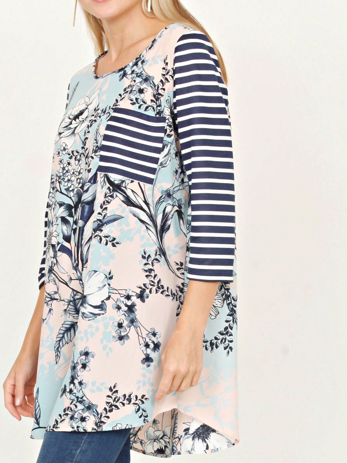 Boho Retro 90's Vintage  Preppy V Stitch  Stripe Knit Contrast Binding Brushed Soft Stripe Raglan Sleeve Tunic Top Pullover