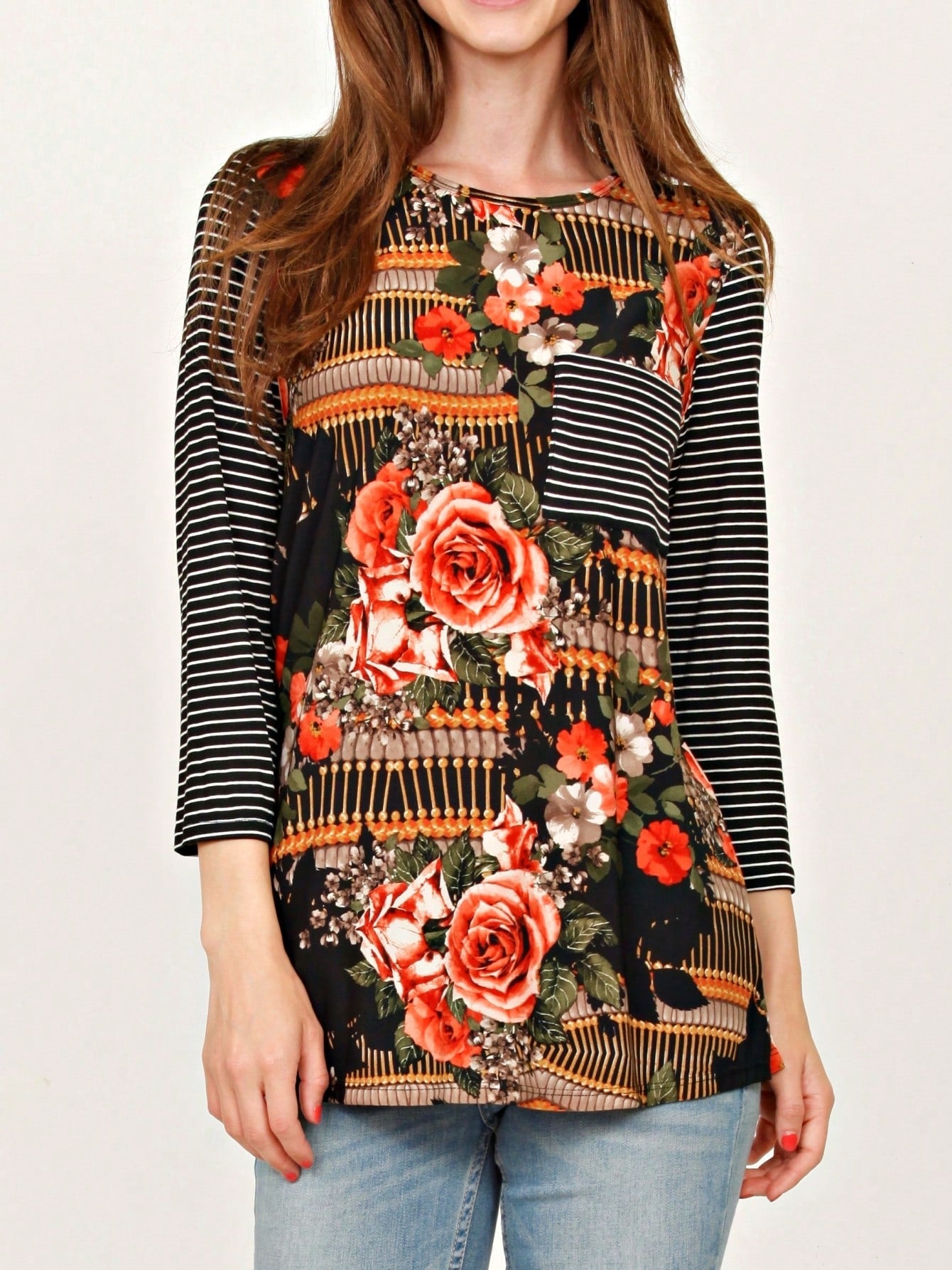 Boho Retro 90's Vintage  Preppy V Stitch  Stripe Knit Contrast Binding Brushed Soft Stripe Raglan Sleeve Tunic Top Pullover