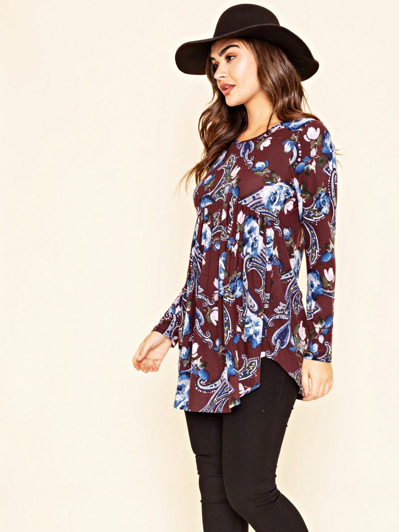 Boho  Pattern Raglan Ruffle Flare Sleeve Tunic Blouse Top Small To 3XL Plus