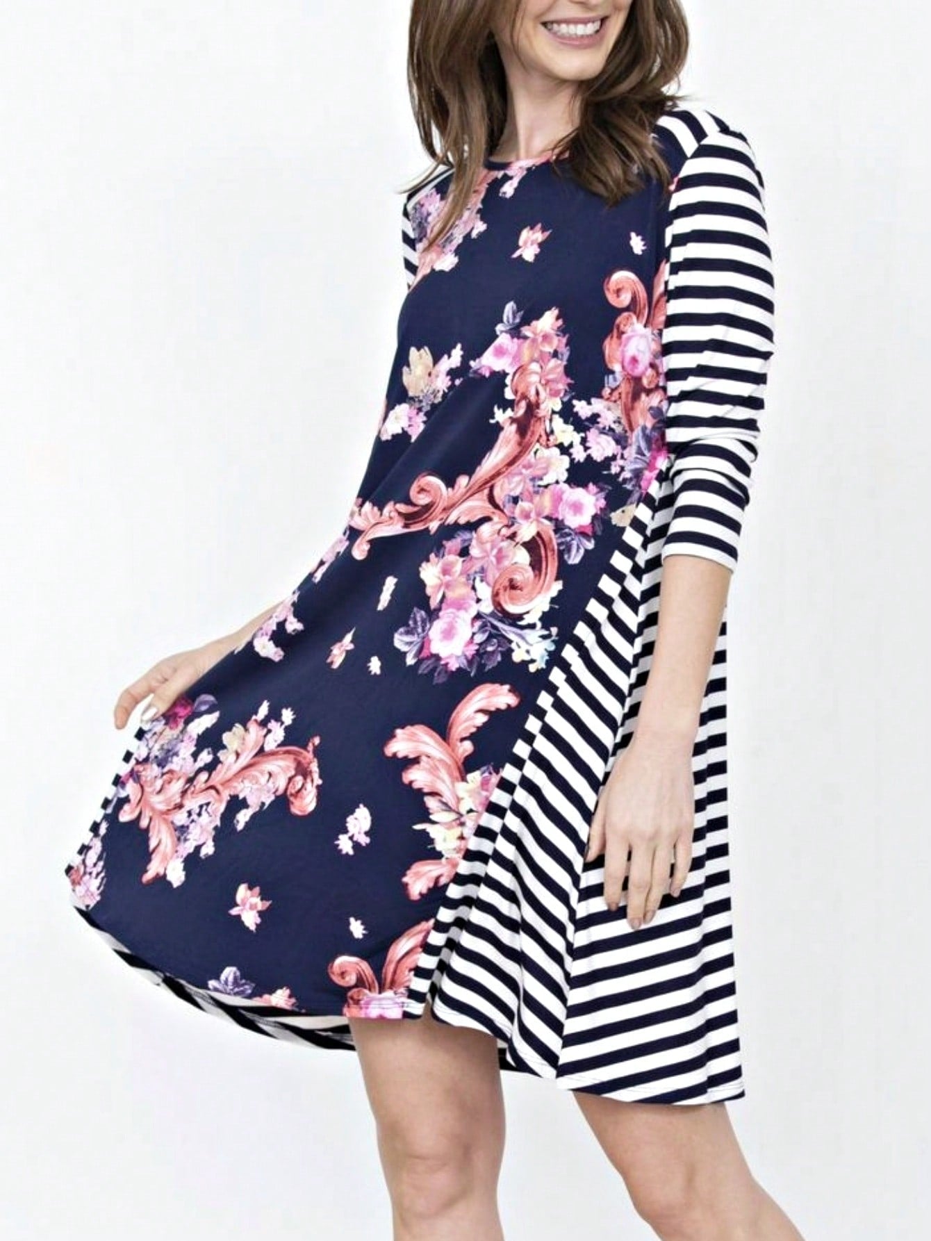 Boho Retro Gingham Rayon Summer Cool Soft Half Sleeve Ruffle Bell Stripe Midi Dress