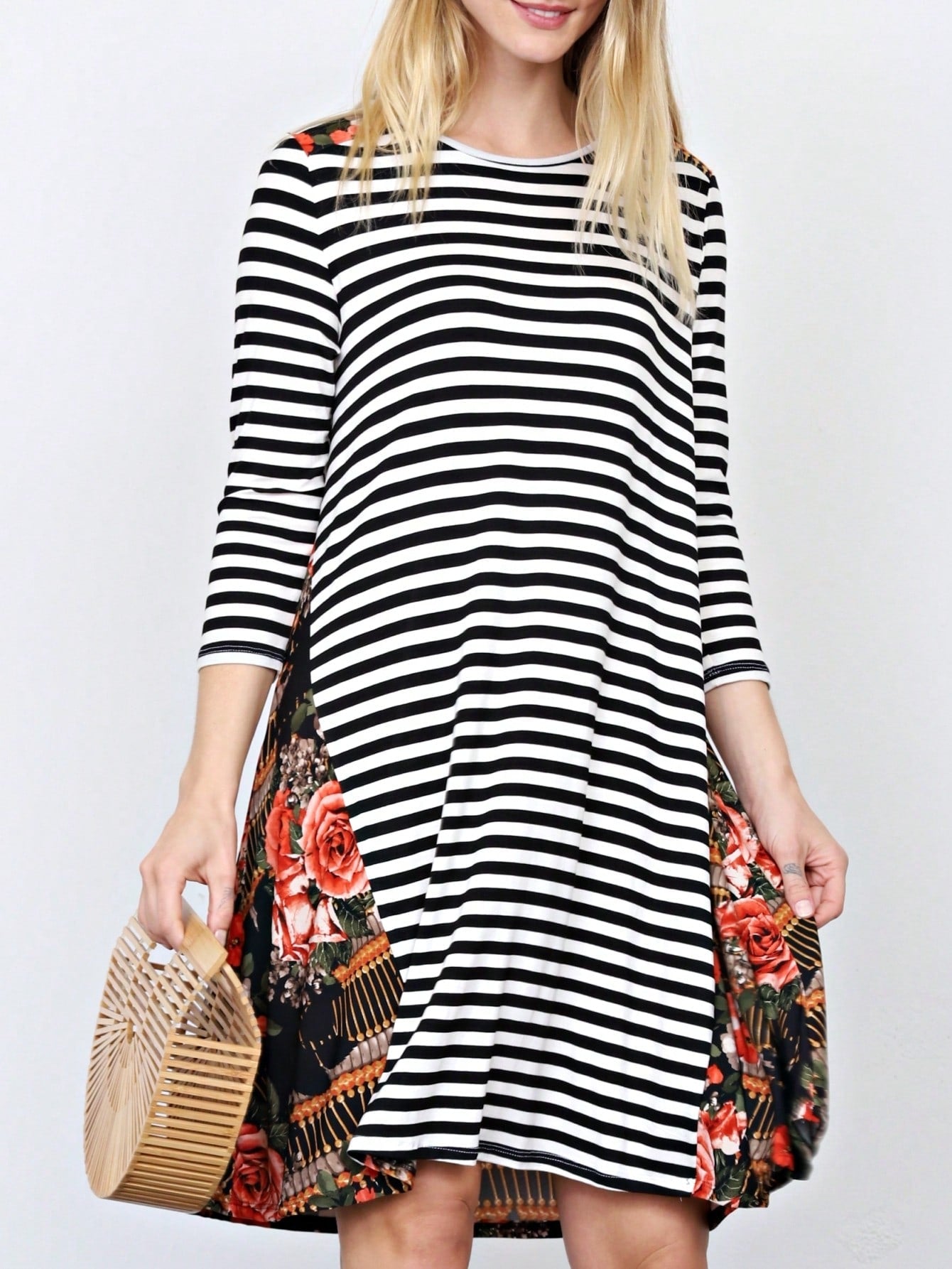 Boho Retro Gingham Rayon Summer Cool Soft Half Sleeve Ruffle Bell Stripe Midi Dress