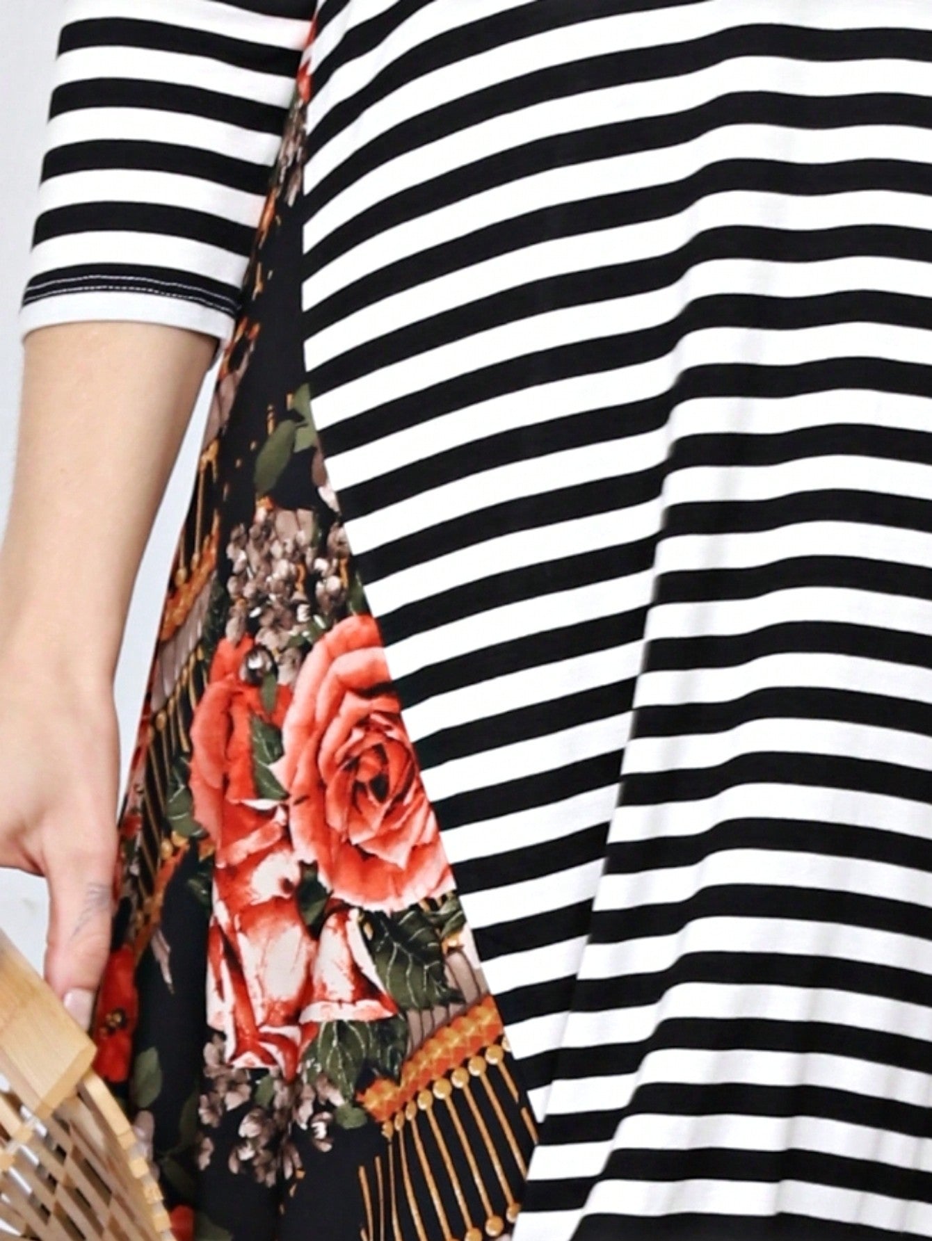 Boho Retro Gingham Rayon Summer Cool Soft Half Sleeve Ruffle Bell Stripe Midi Dress