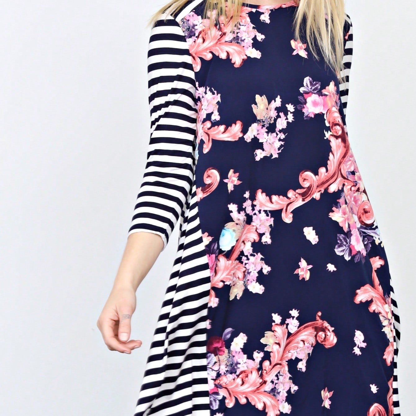 Boho Retro Gingham Rayon Summer Cool Soft Half Sleeve Ruffle Bell Stripe Midi Dress