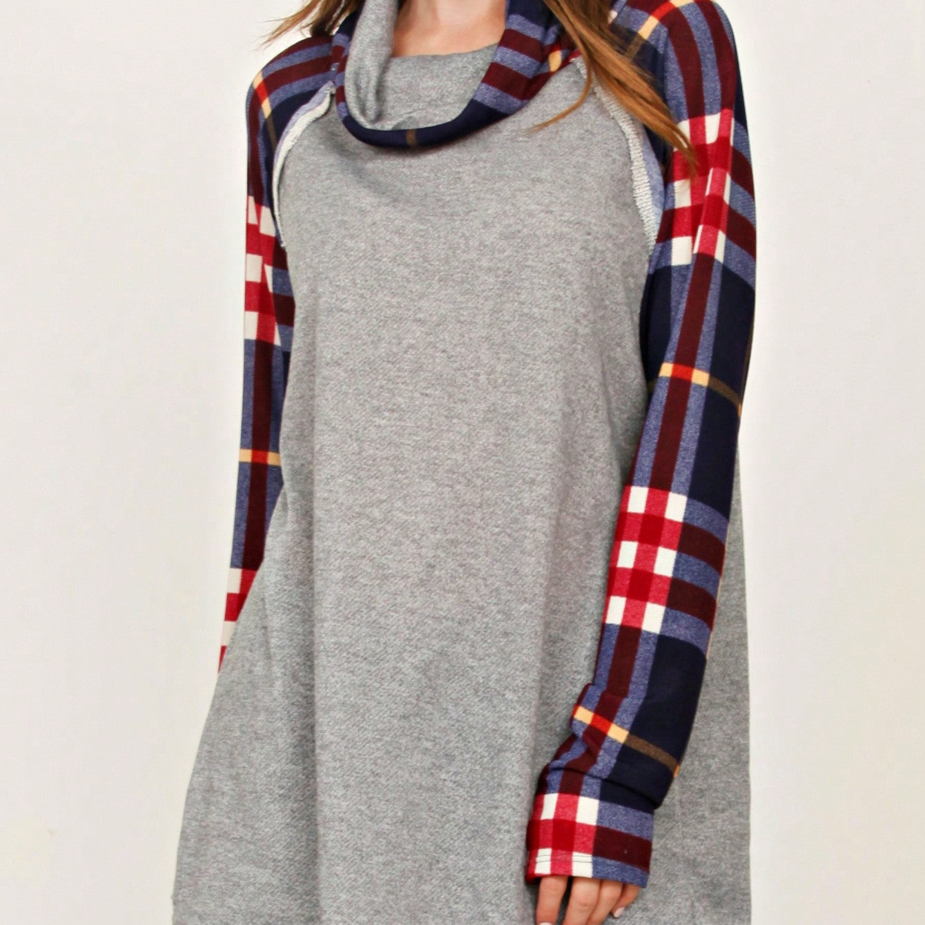 Boho Retro Solid Knit Button Turtle Neck Tulip Slit Tunic Top  Knit Top