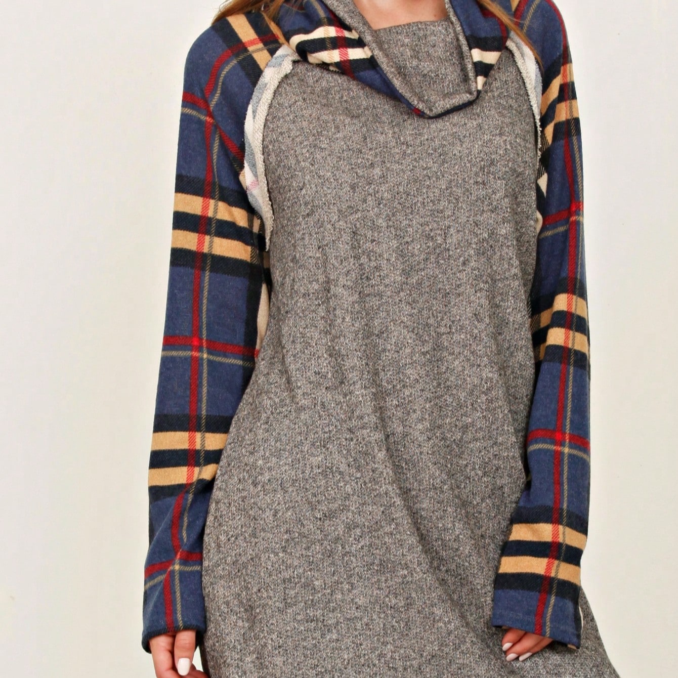 Boho Retro Solid Knit Button Turtle Neck Tulip Slit Tunic Top  Knit Top