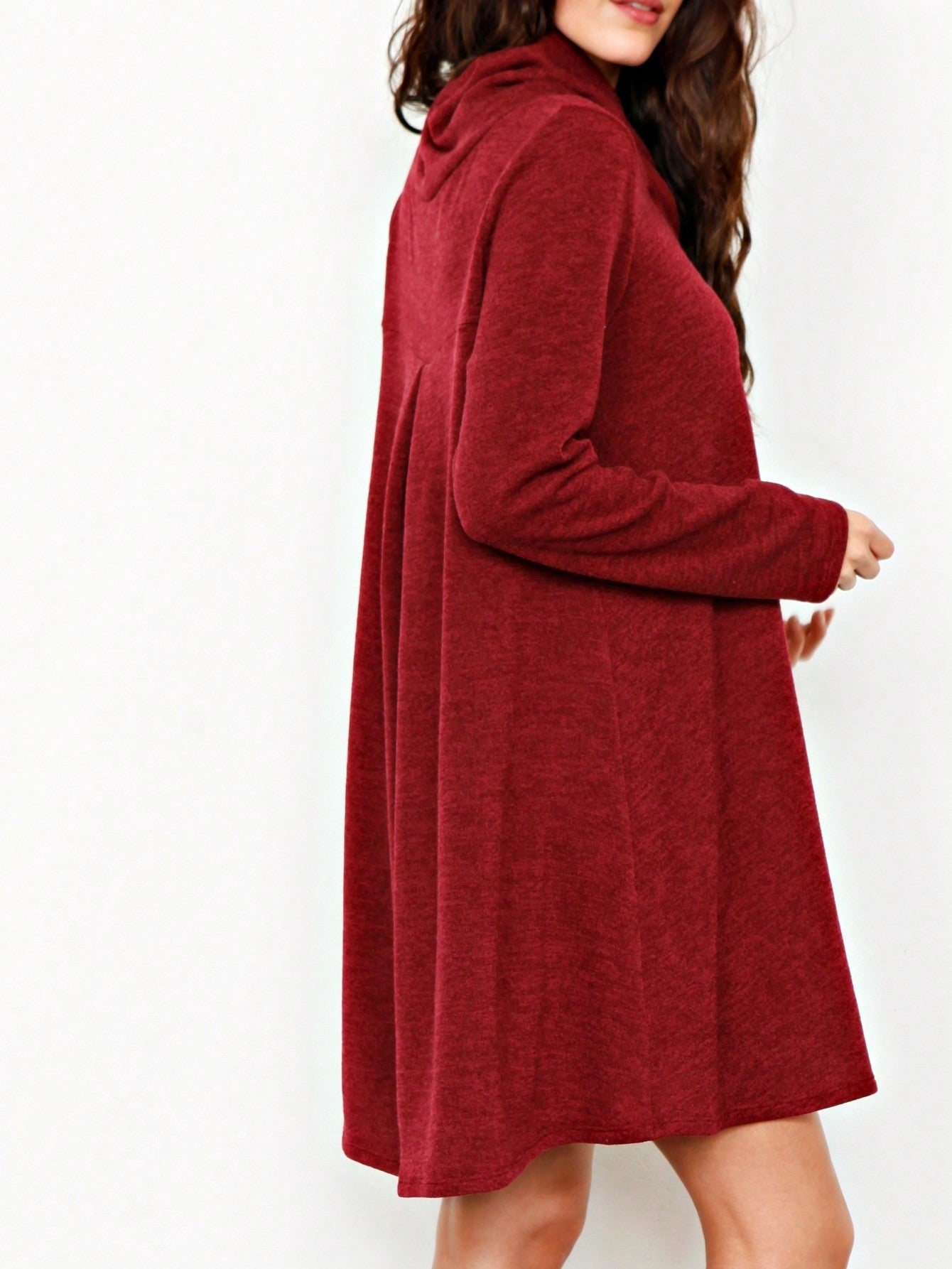 Boho Retro Solid Knit Button Turtle Neck Tulip Slit Tunic Top  Knit Top