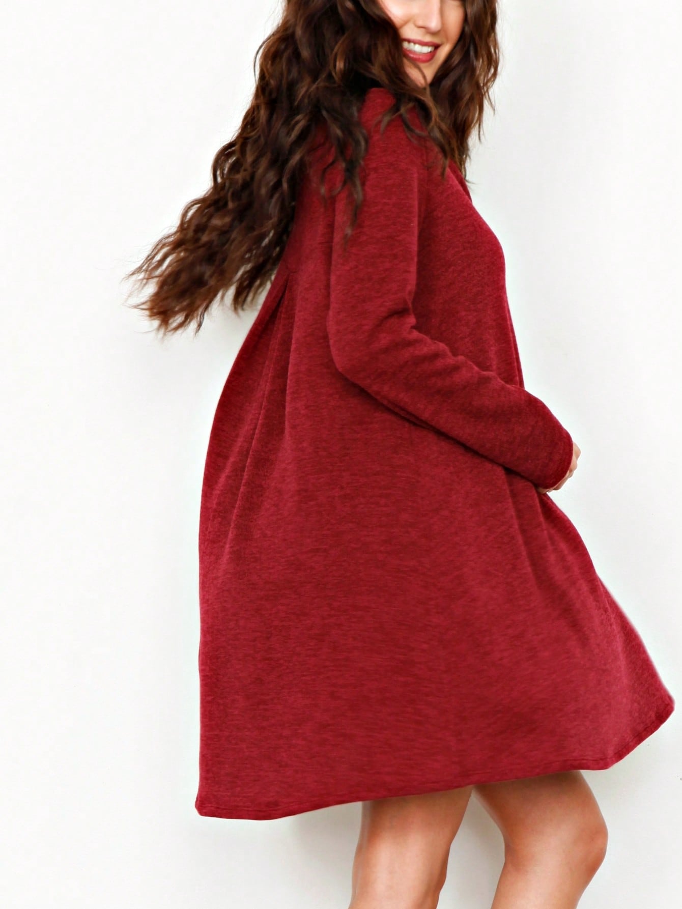 Boho Retro Solid Knit Button Turtle Neck Tulip Slit Tunic Top  Knit Top