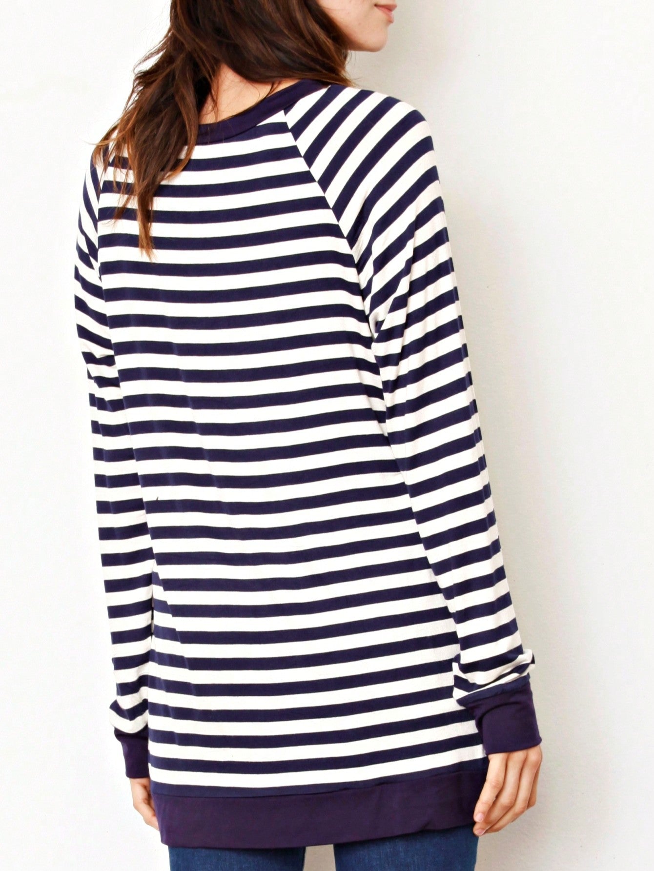 Boho Retro Knot Twisted Front Floral Stripe Knit  Top Blouse Shirt Pullover With Front Pocket