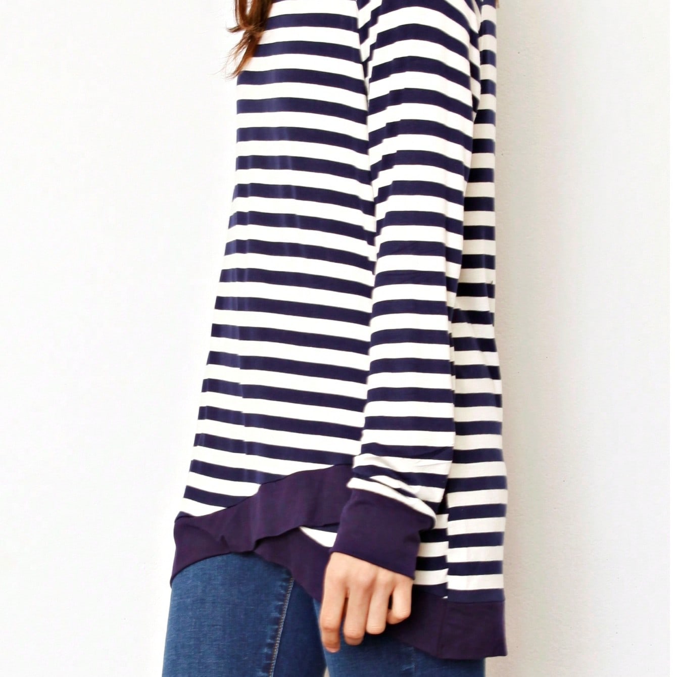 Boho Retro Knot Twisted Front Floral Stripe Knit  Top Blouse Shirt Pullover With Front Pocket