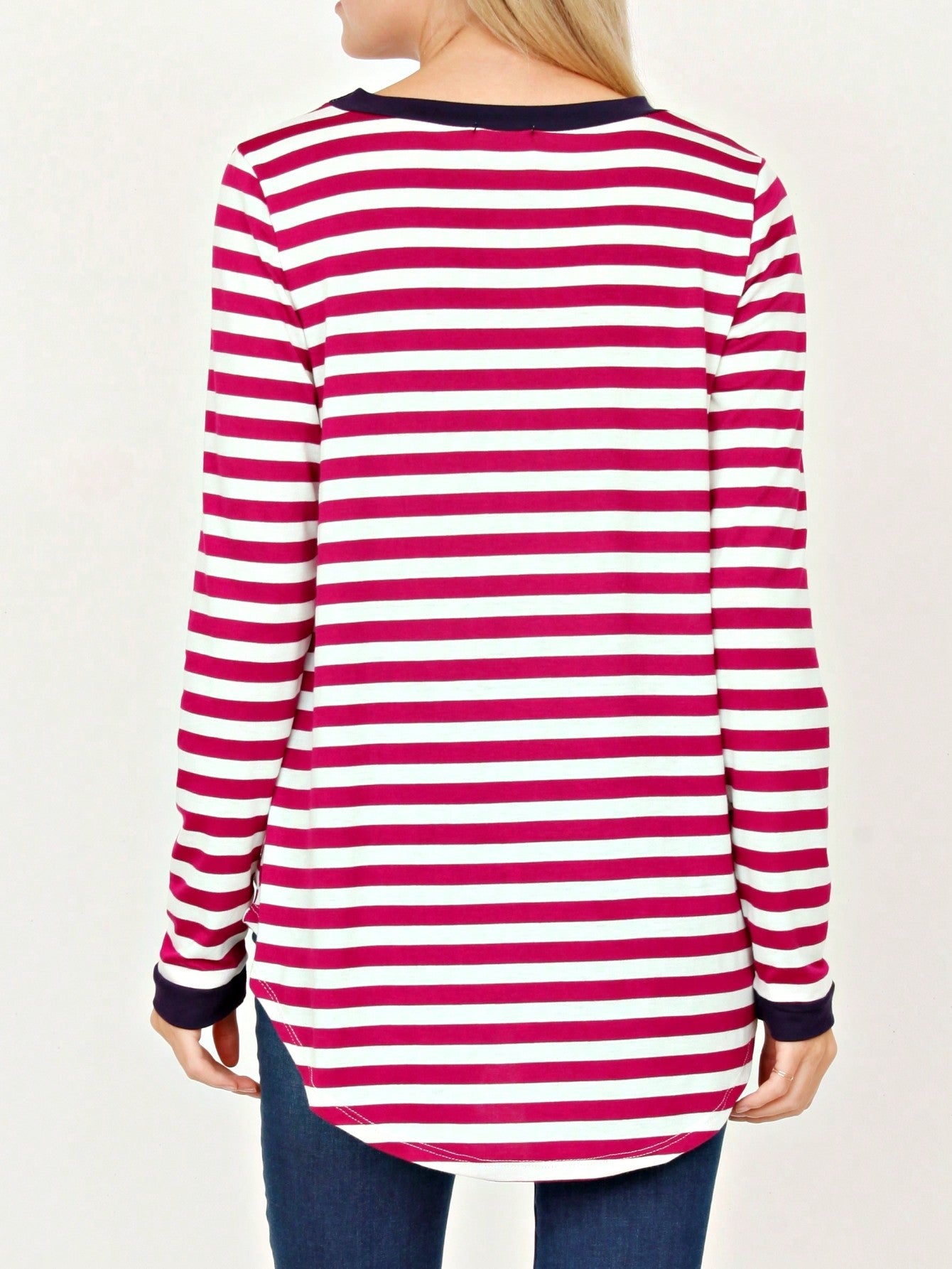 Boho Retro Knot Twisted Front Floral Stripe Knit  Top Blouse Shirt Pullover With Front Pocket