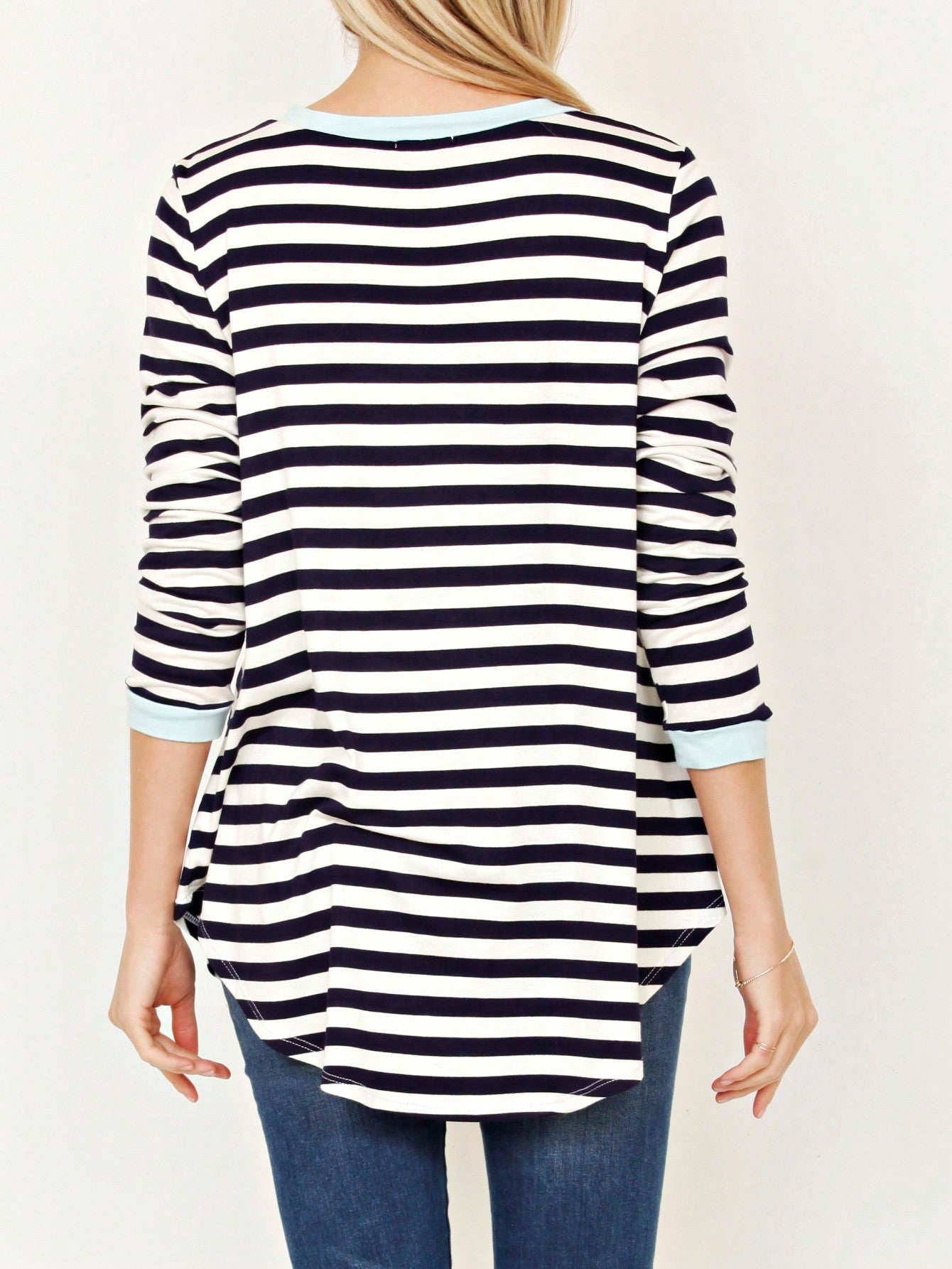 Boho Retro Knot Twisted Front Floral Stripe Knit  Top Blouse Shirt Pullover With Front Pocket