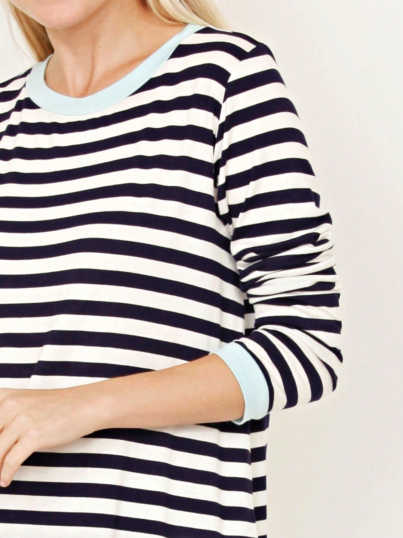 Boho Retro Knot Twisted Front Floral Stripe Knit  Top Blouse Shirt Pullover With Front Pocket