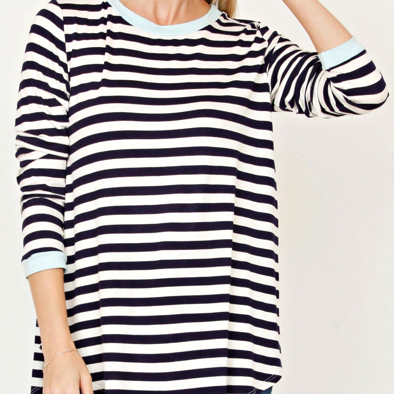 Boho Retro Knot Twisted Front Floral Stripe Knit  Top Blouse Shirt Pullover With Front Pocket