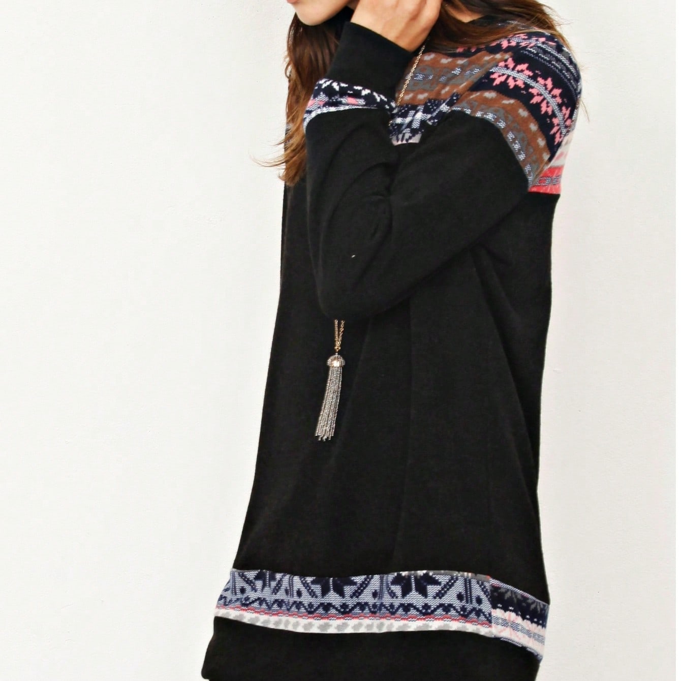 Boho Retro Knit Stripe Raglan Quarter Bishop Balloon Sleeve Stripe Color Fall Top