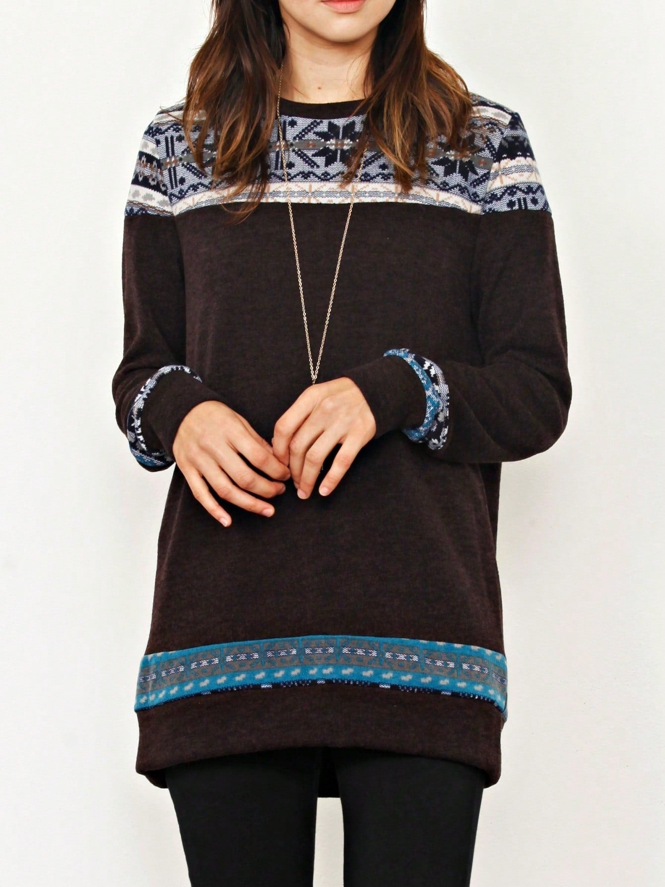 Boho Retro Knit Stripe Raglan Quarter Bishop Balloon Sleeve Stripe Color Fall Top