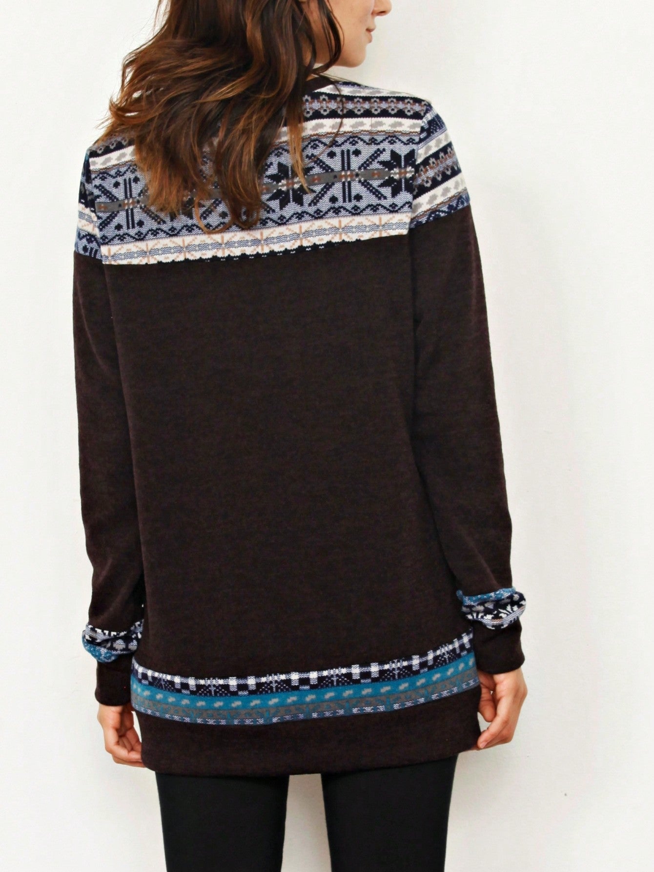 Boho Retro Knit Stripe Raglan Quarter Bishop Balloon Sleeve Stripe Color Fall Top