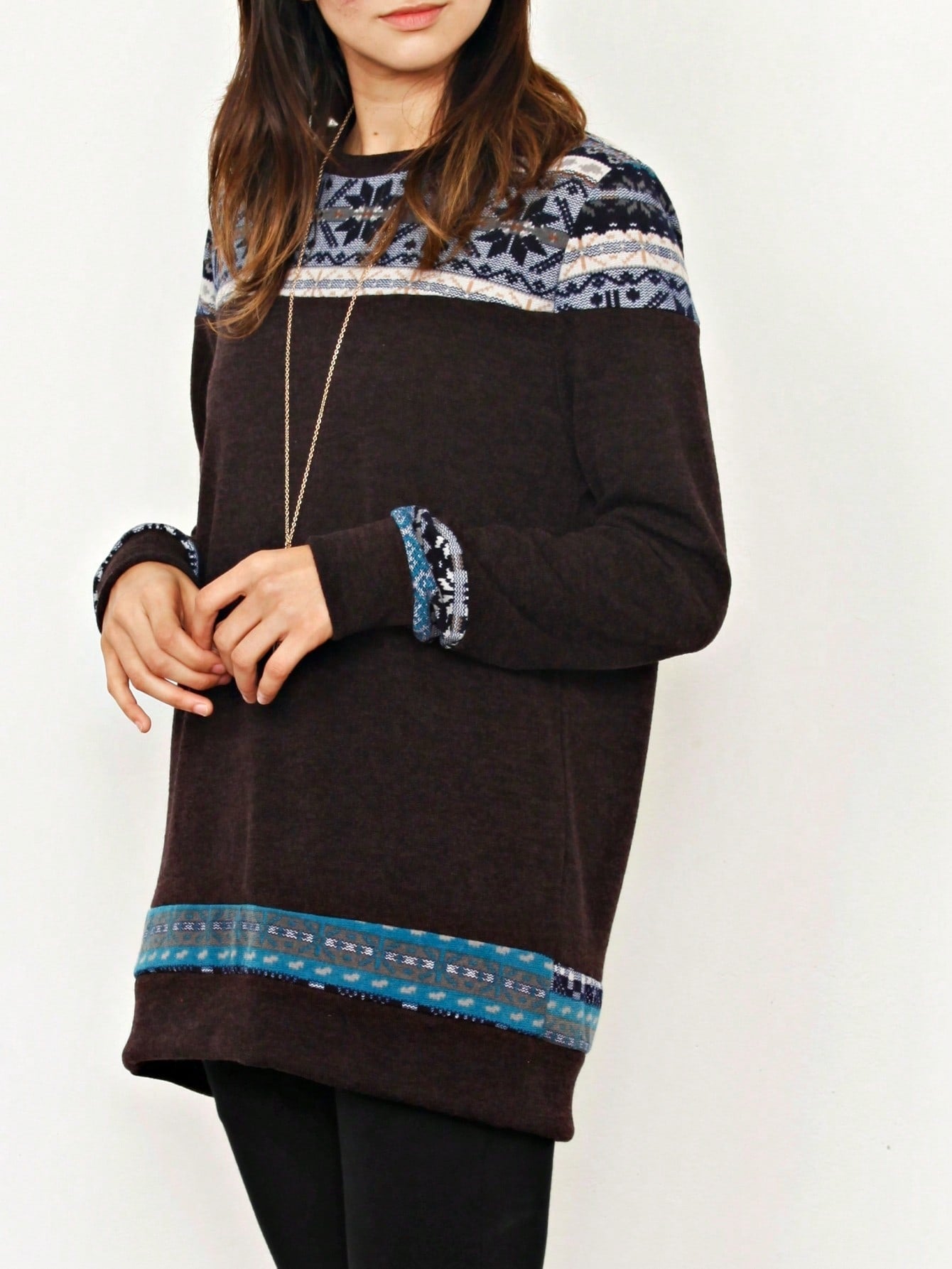 Boho Retro Knit Stripe Raglan Quarter Bishop Balloon Sleeve Stripe Color Fall Top