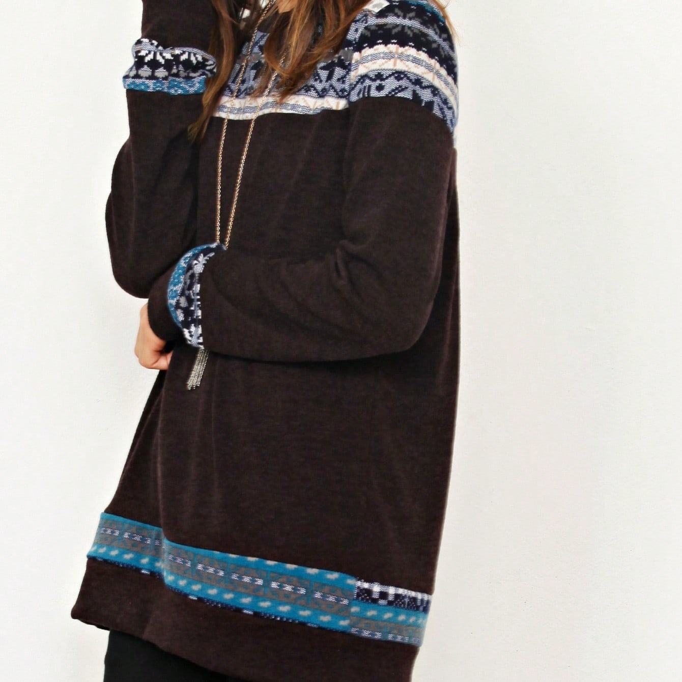 Boho Retro Knit Stripe Raglan Quarter Bishop Balloon Sleeve Stripe Color Fall Top
