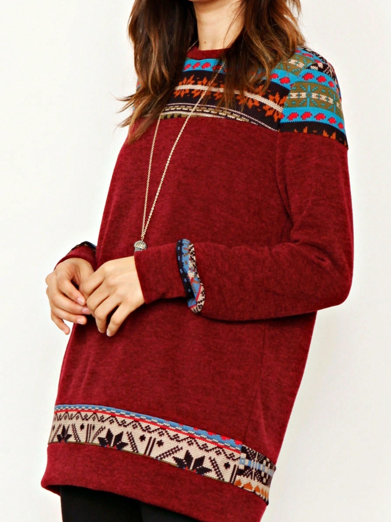 Boho Retro Knit Stripe Raglan Quarter Bishop Balloon Sleeve Stripe Color Fall Top