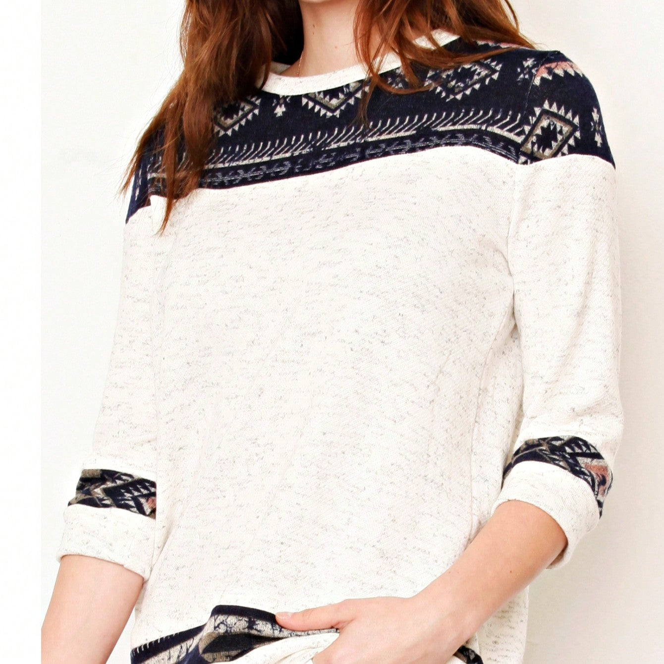 Boho Retro Knit Stripe Raglan Quarter Bishop Balloon Sleeve Stripe Color Fall Top