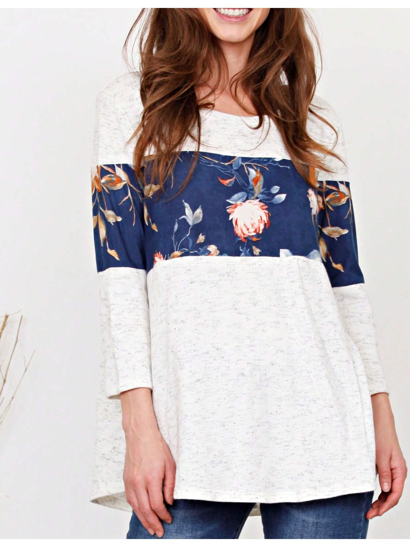 Boho Retro Knit Stripe Raglan Quarter Bishop Balloon Sleeve Stripe Color Fall Top