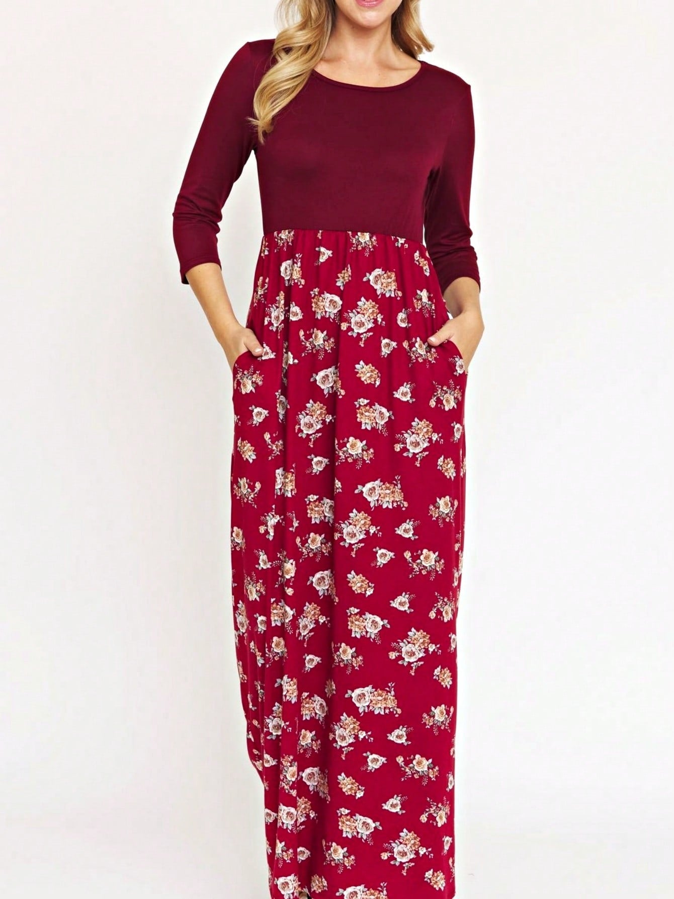 Boho Retro Multi Ditsy Floral Stripe Blue Charcoal Black Coral Short Sleeve Maxi Long Dress With Pocket | S-3X