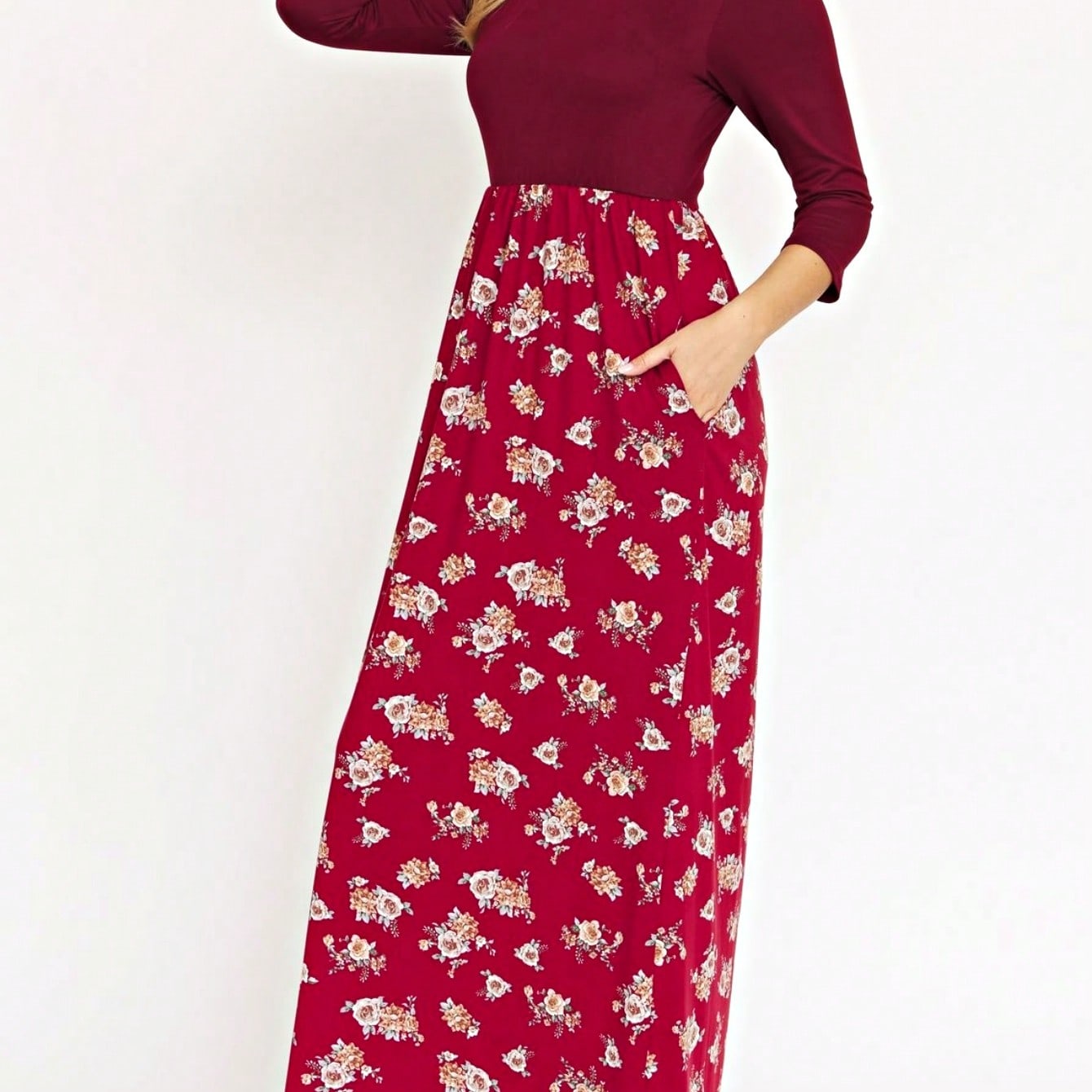 Boho Retro Multi Ditsy Floral Stripe Blue Charcoal Black Coral Short Sleeve Maxi Long Dress With Pocket | S-3X