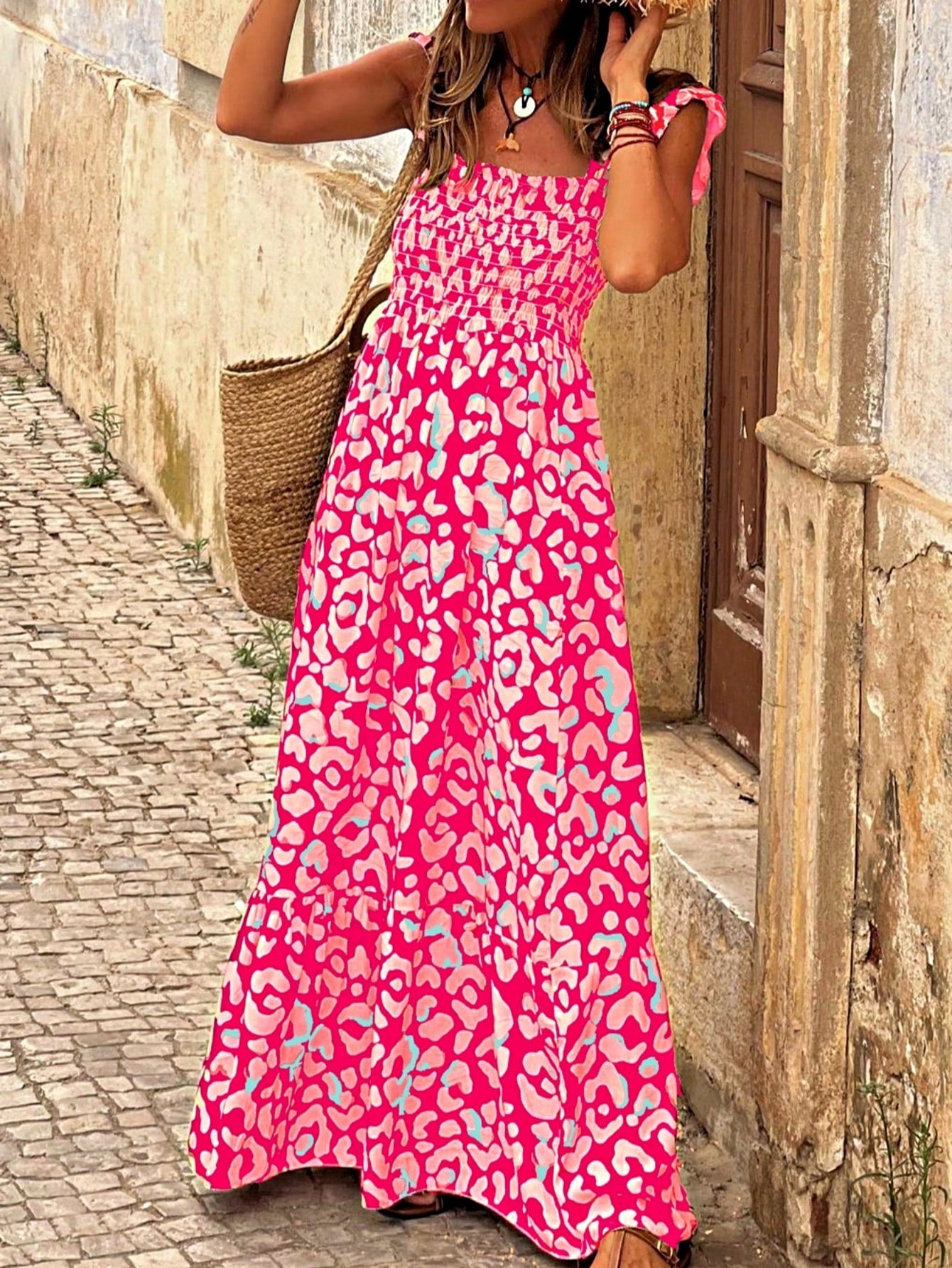 Boho Vacation Blue  Elegant Classic Tiered Maxi Long Shirt  Dress With Belt  Versatile Summer Dress For Women