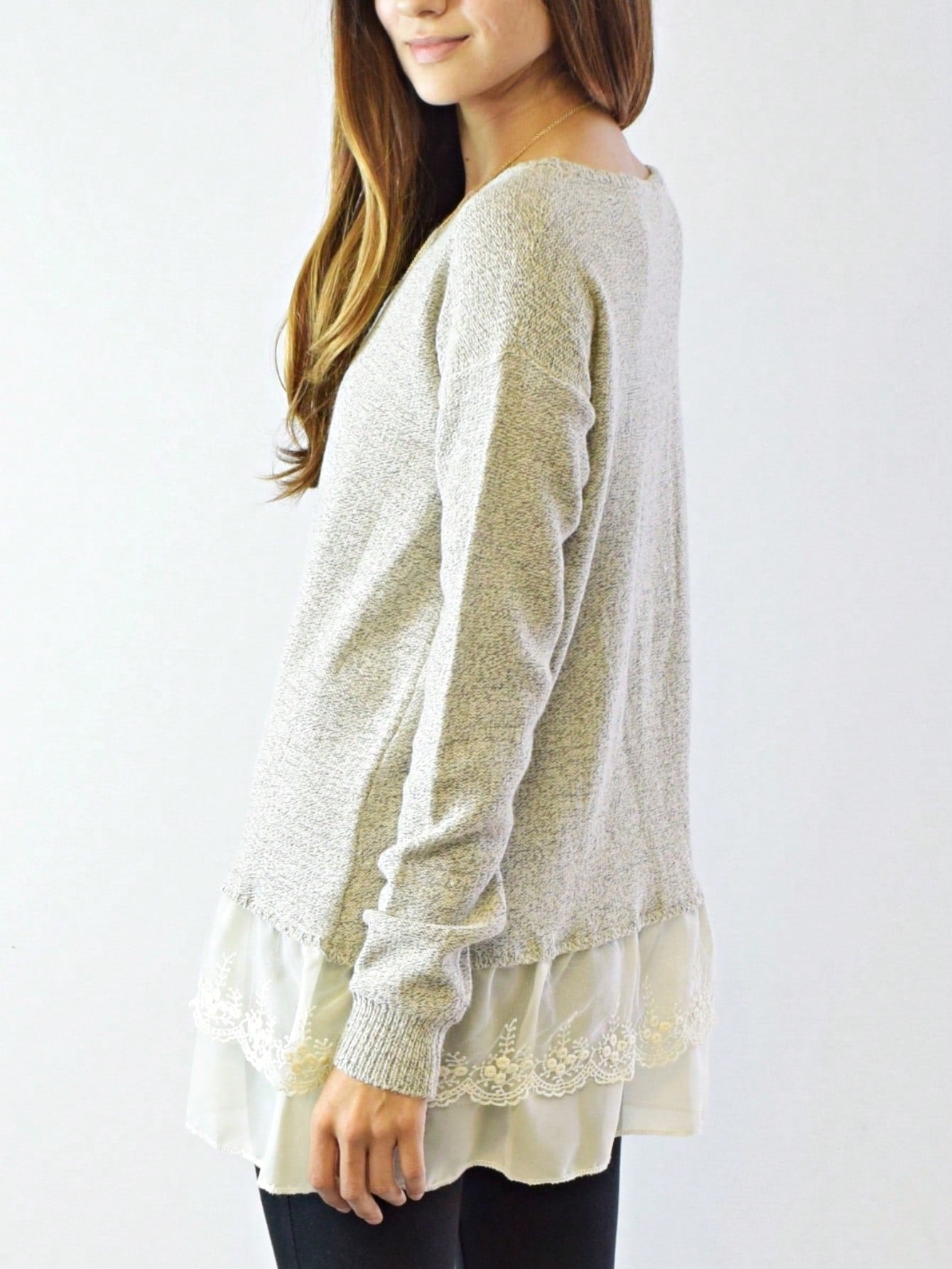 Boho Retro 90's Textured Mesh Color Block Floral Sleeve Drop Raglan Round Mock Neck  Layering Shoulder Mesh Lace Half And Long Sleeve Ivory Cream Navy Red Crew Neck Top Shirt Blouse