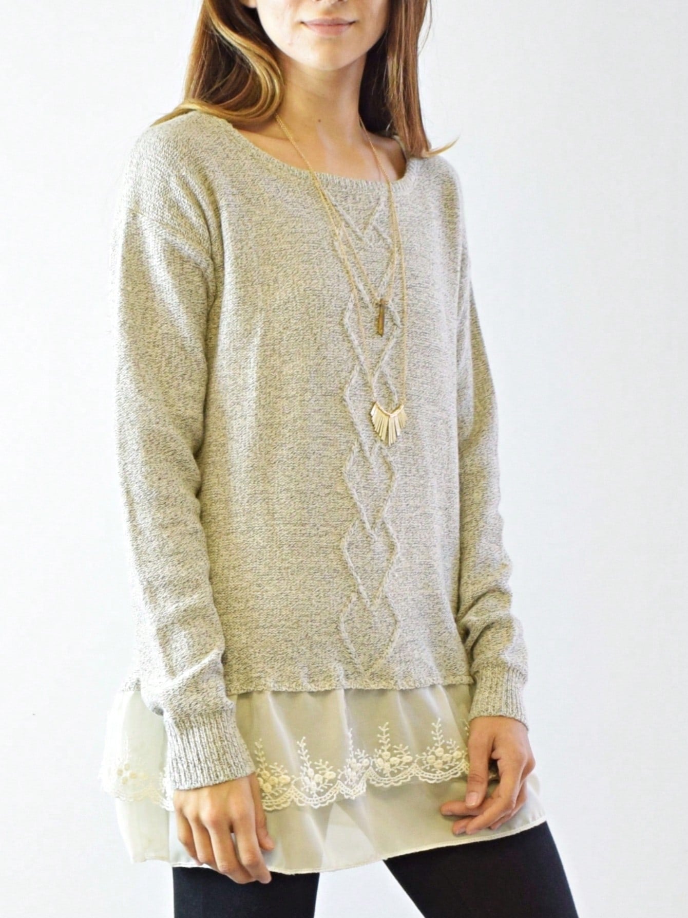 Boho Retro 90's Textured Mesh Color Block Floral Sleeve Drop Raglan Round Mock Neck  Layering Shoulder Mesh Lace Half And Long Sleeve Ivory Cream Navy Red Crew Neck Top Shirt Blouse