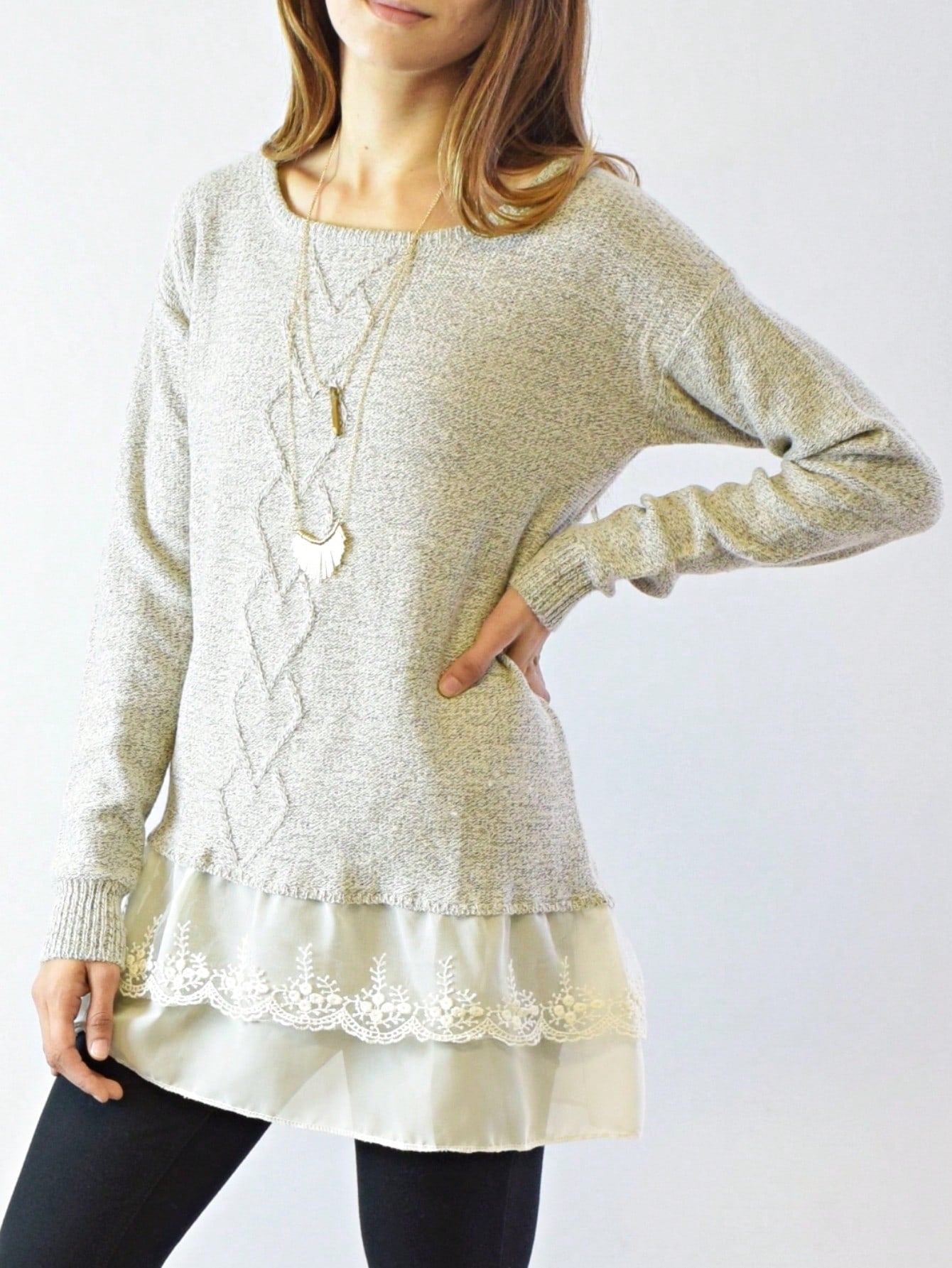 Boho Retro 90's Textured Mesh Color Block Floral Sleeve Drop Raglan Round Mock Neck  Layering Shoulder Mesh Lace Half And Long Sleeve Ivory Cream Navy Red Crew Neck Top Shirt Blouse