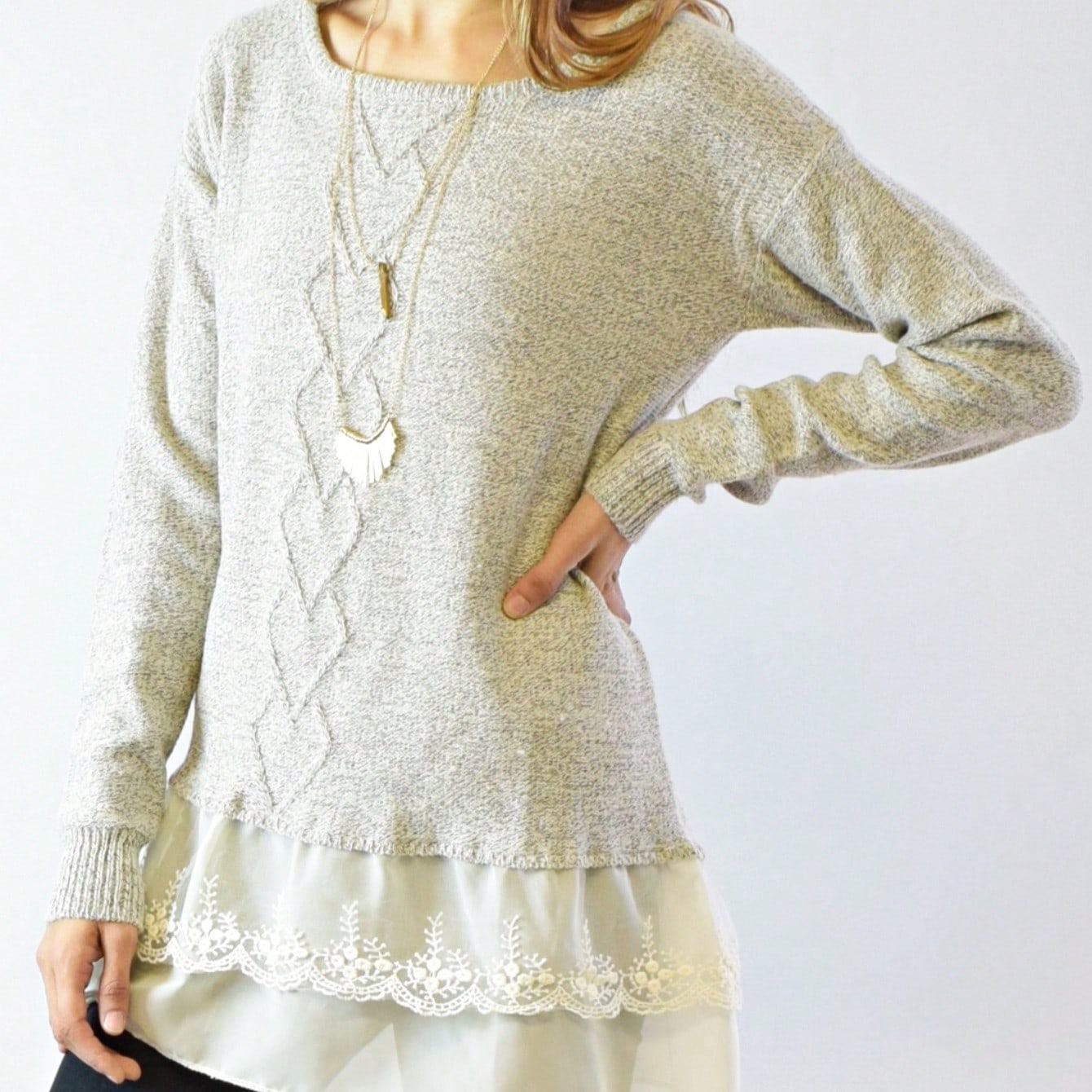 Boho Retro 90's Textured Mesh Color Block Floral Sleeve Drop Raglan Round Mock Neck  Layering Shoulder Mesh Lace Half And Long Sleeve Ivory Cream Navy Red Crew Neck Top Shirt Blouse