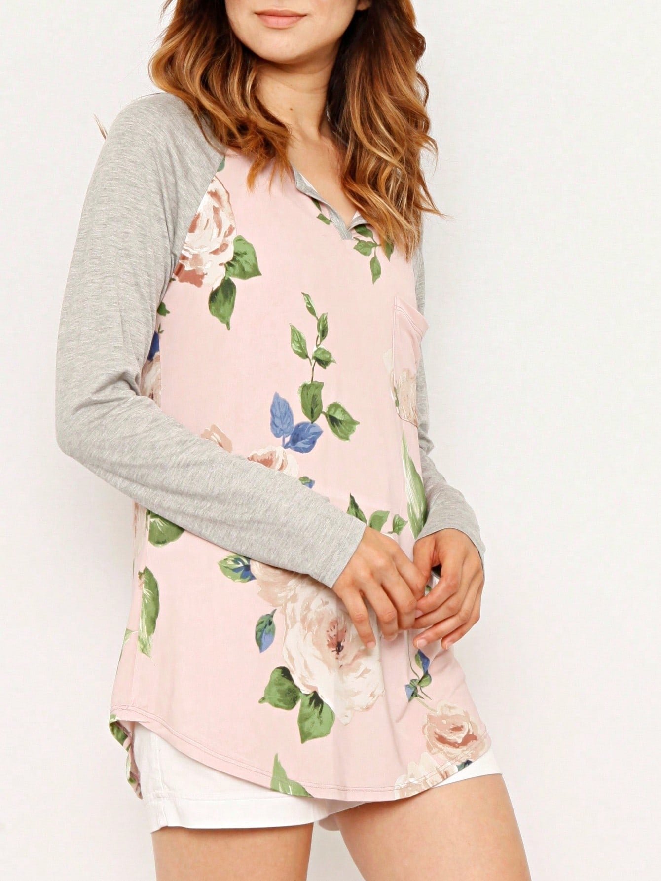 Boho Retro Knit Stripe Raglan Quarter Bishop Balloon Sleeve Stripe Color Fall Top