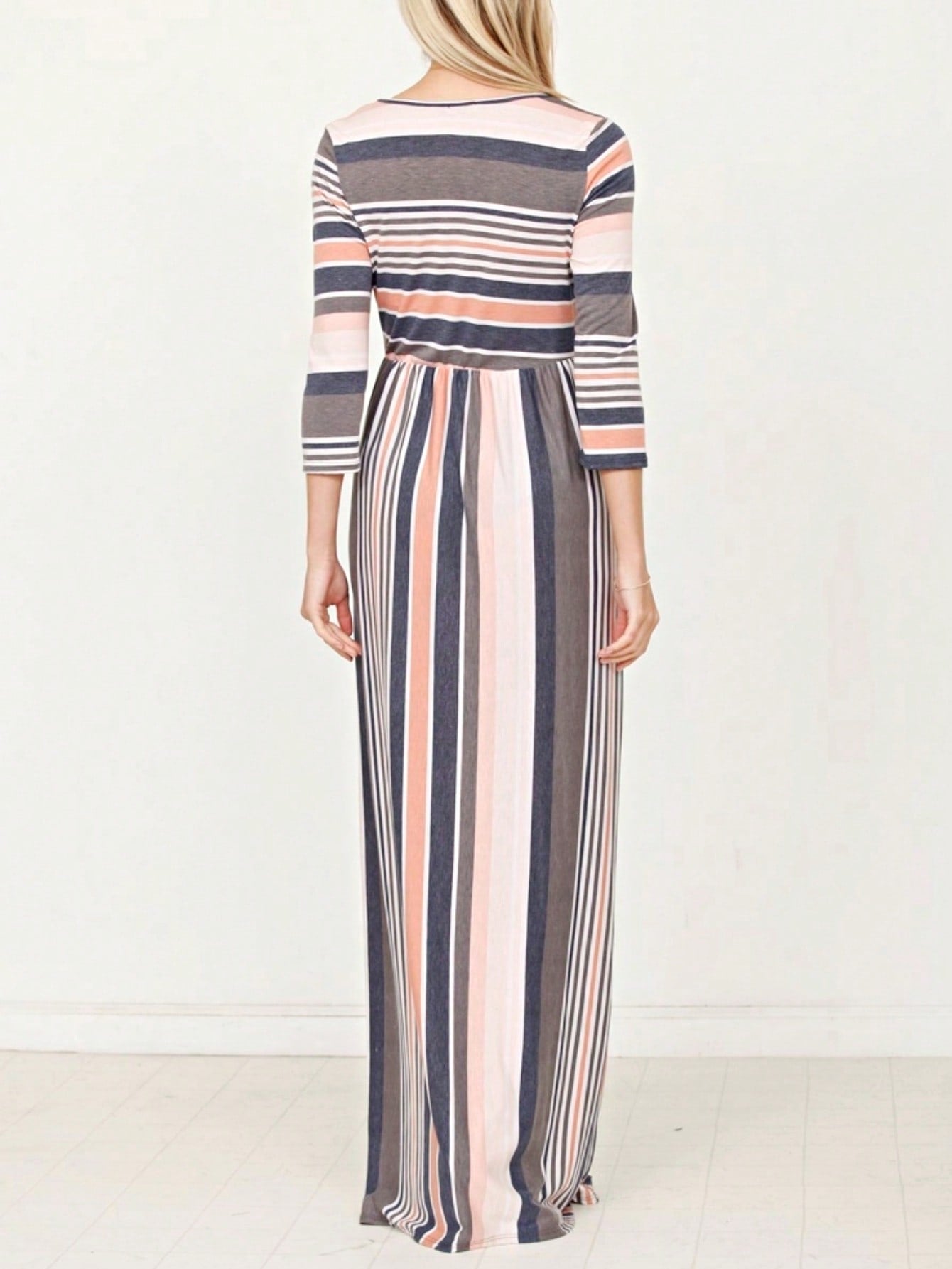 Elegant Stripe Maxi Dress With Side Pockets Versatile Summer Dress For Women
