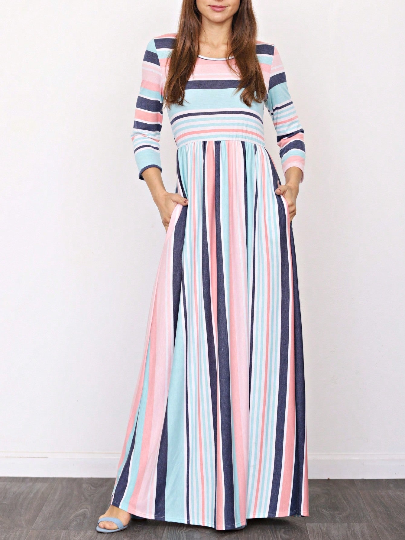 Elegant Stripe Maxi Dress With Side Pockets Versatile Summer Dress For Women