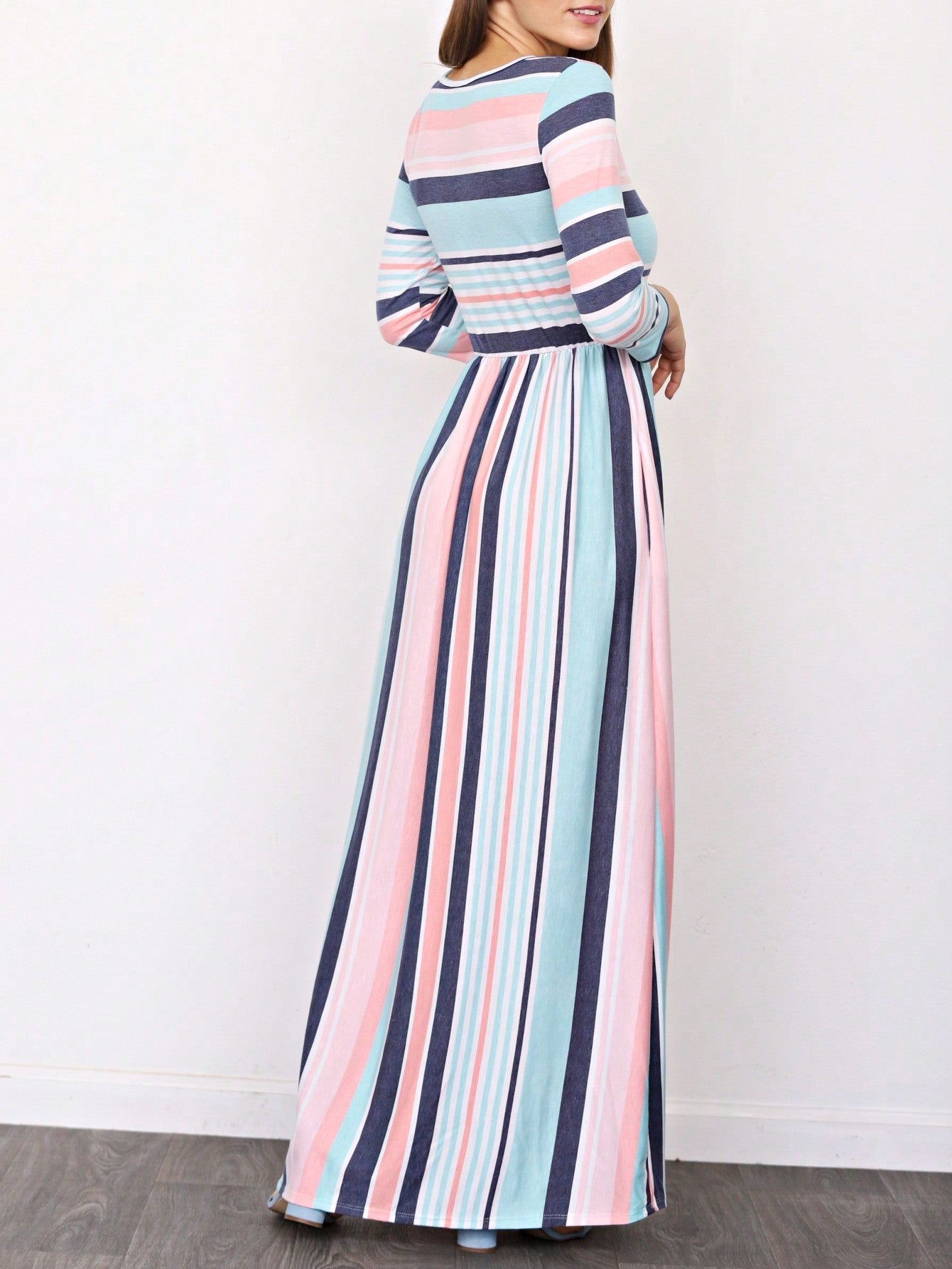 Elegant Stripe Maxi Dress With Side Pockets Versatile Summer Dress For Women