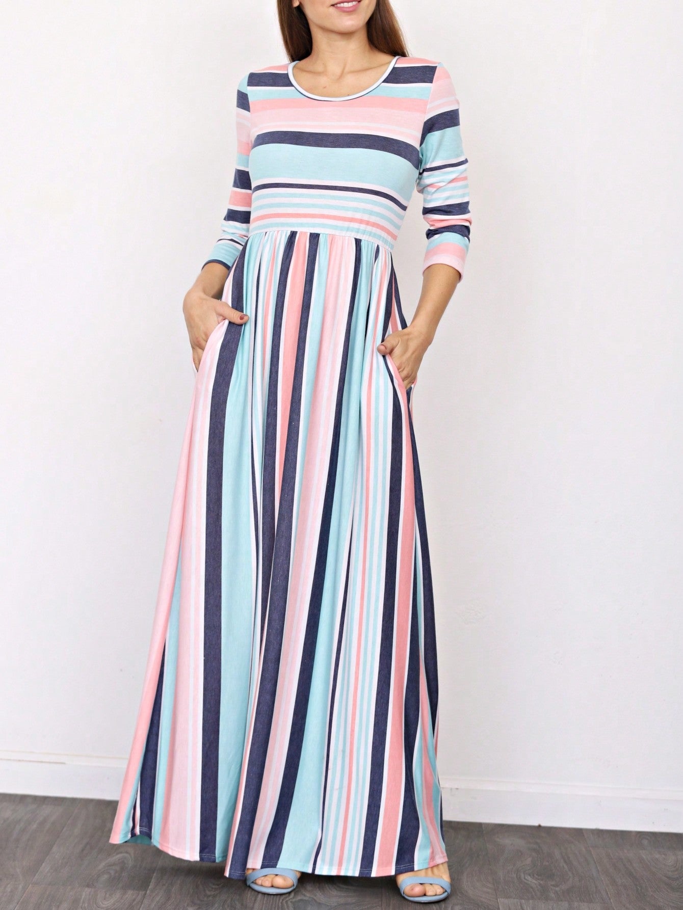 Elegant Stripe Maxi Dress With Side Pockets Versatile Summer Dress For Women