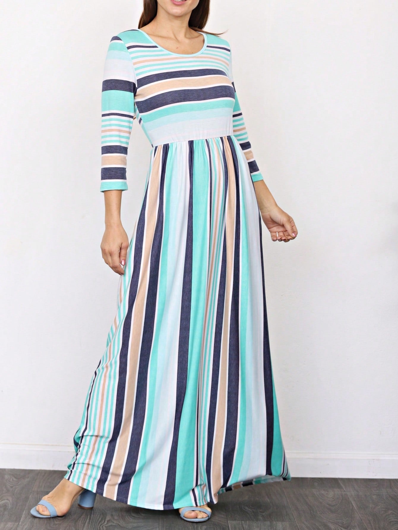 Elegant Stripe Maxi Dress With Side Pockets Versatile Summer Dress For Women