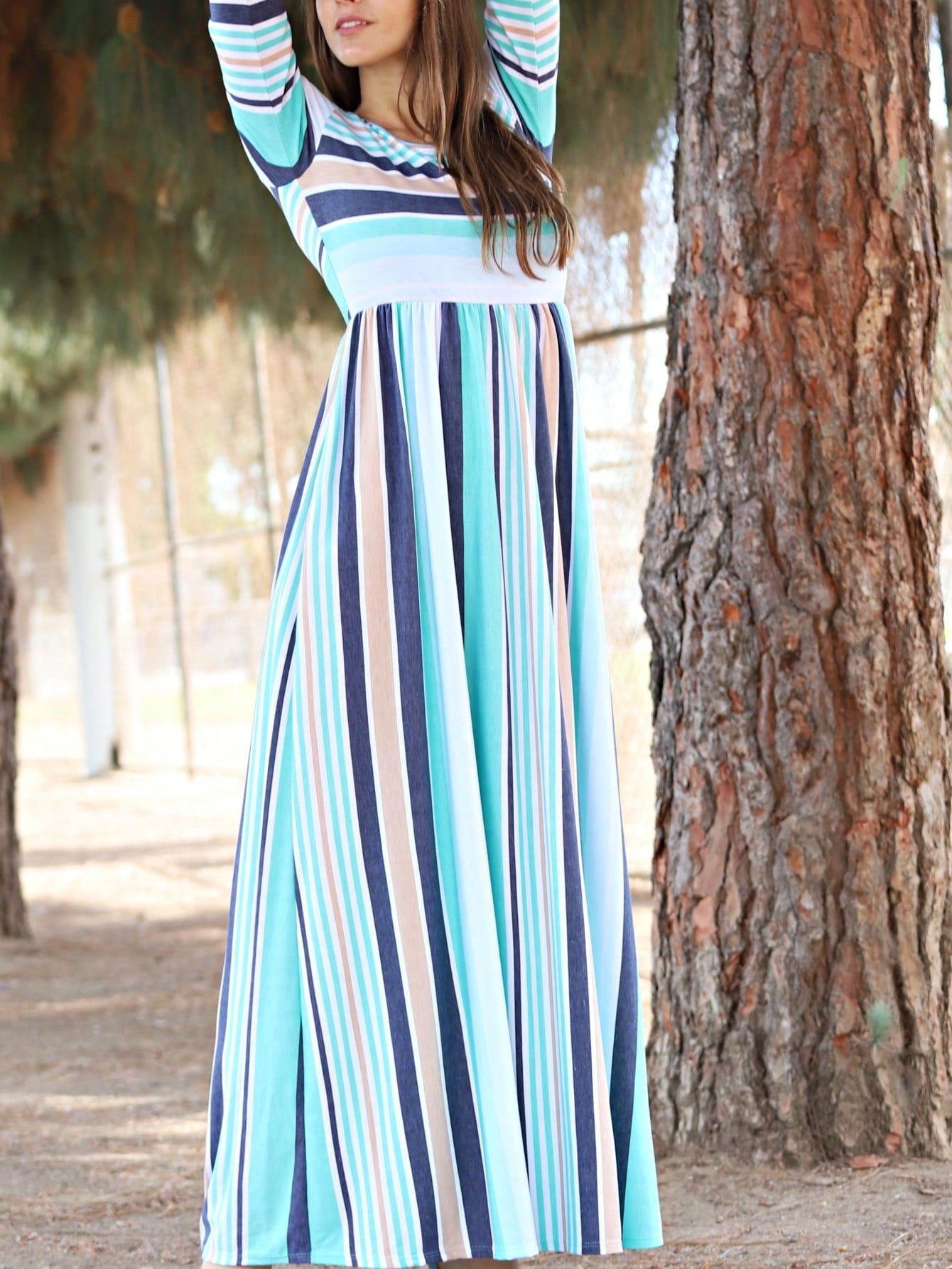 Elegant Stripe Maxi Dress With Side Pockets Versatile Summer Dress For Women