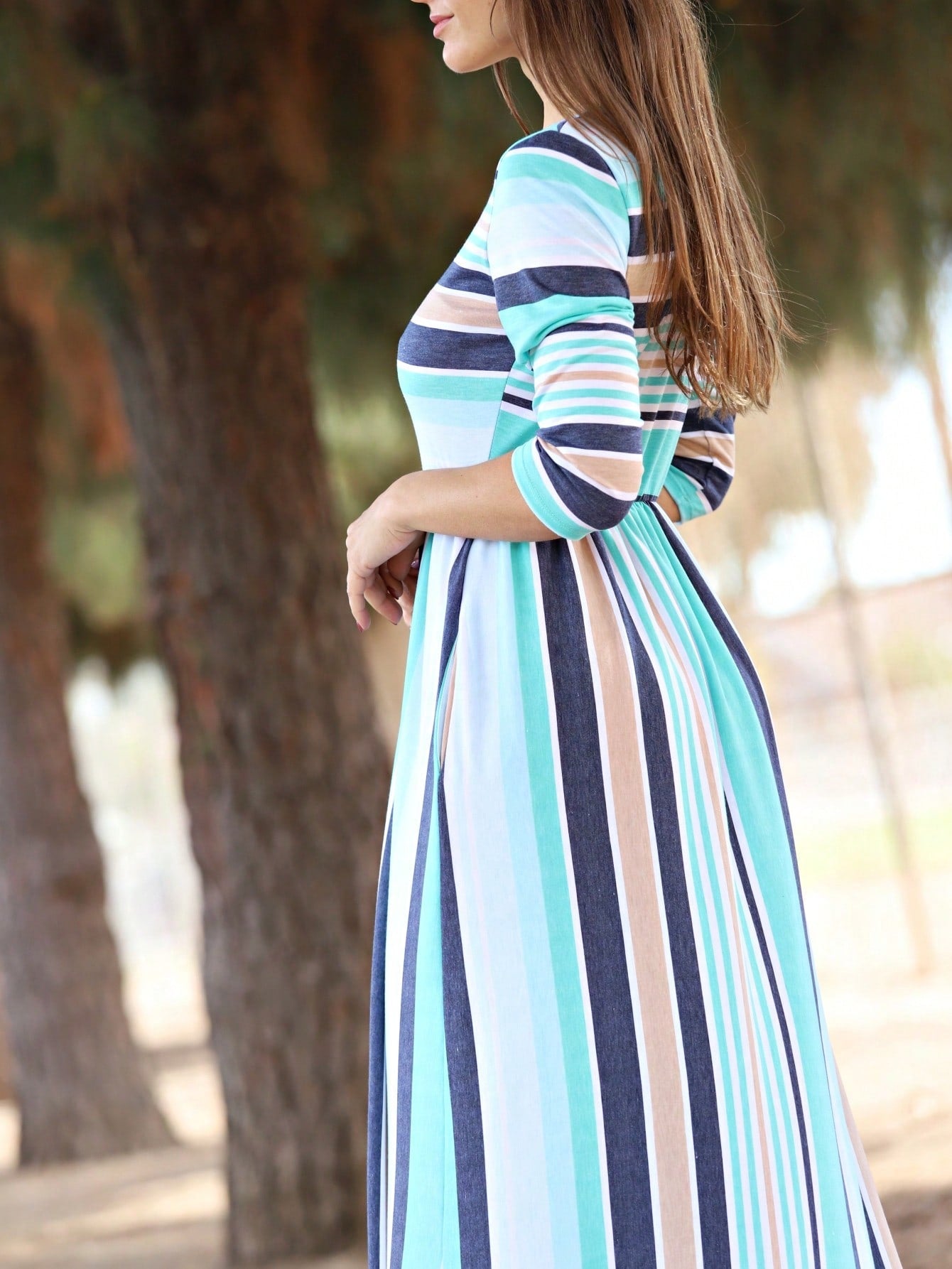 Elegant Stripe Maxi Dress With Side Pockets Versatile Summer Dress For Women