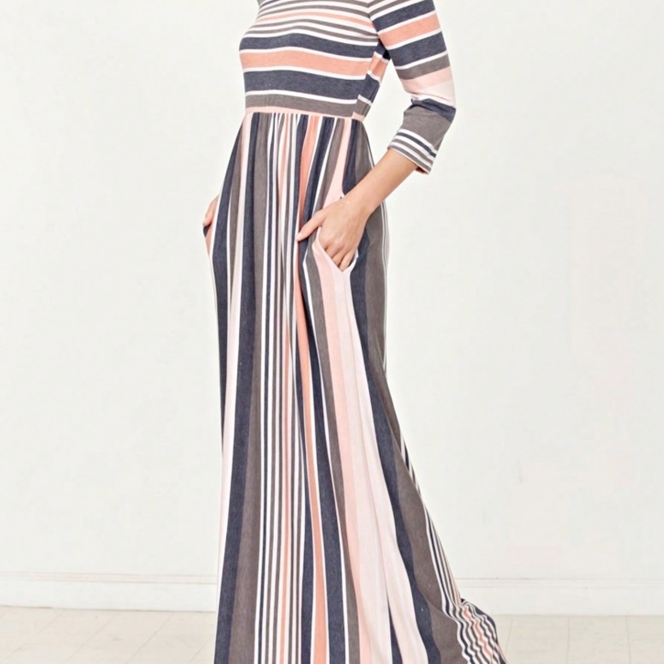 Elegant Stripe Maxi Dress With Side Pockets Versatile Summer Dress For Women