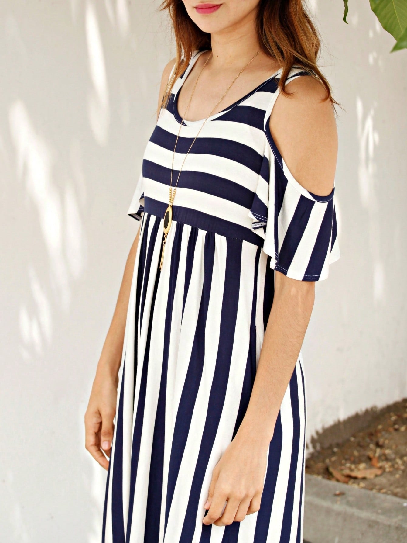 Boho Retro Gingham Rayon Summer Cool Soft Half Sleeve Ruffle Bell Stripe Midi Dress