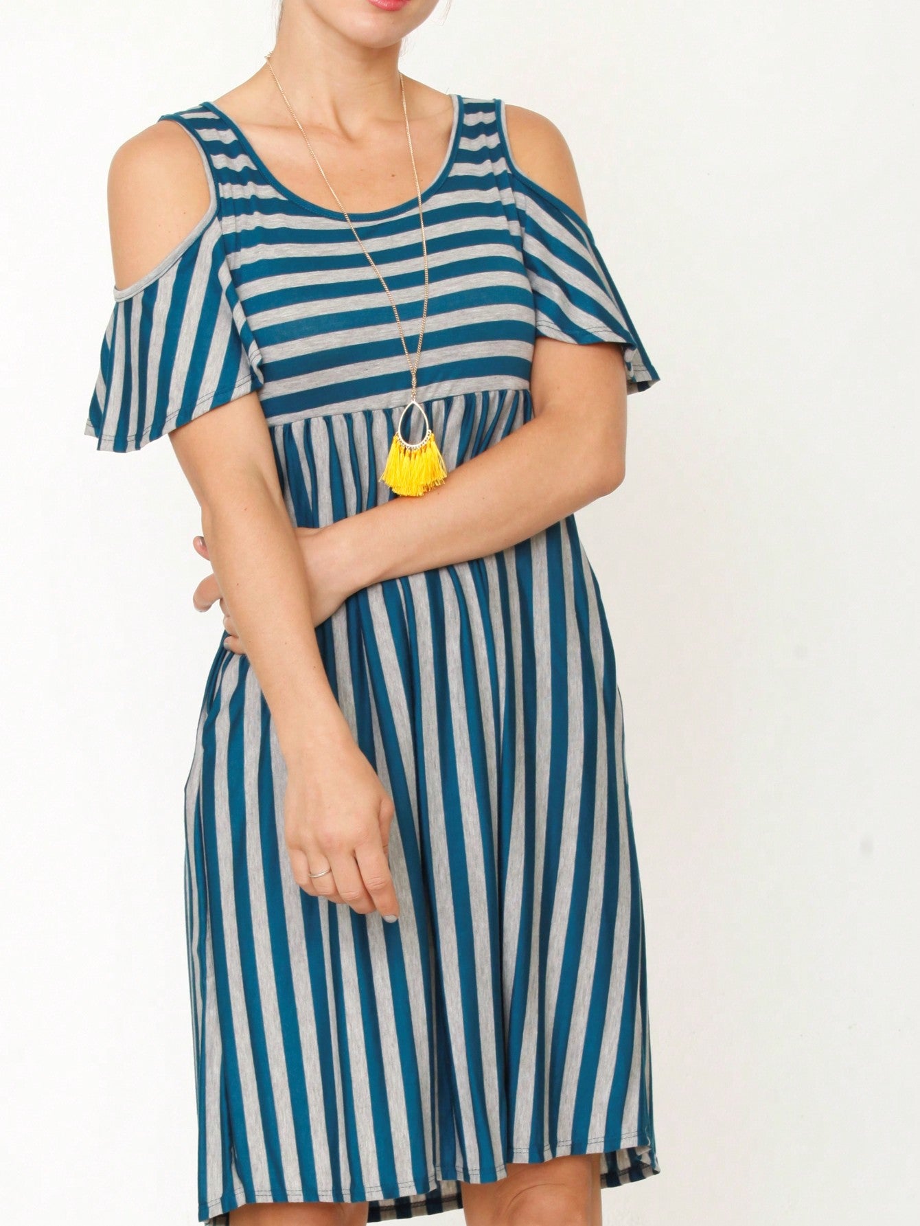 Boho Retro Gingham Rayon Summer Cool Soft Half Sleeve Ruffle Bell Stripe Midi Dress