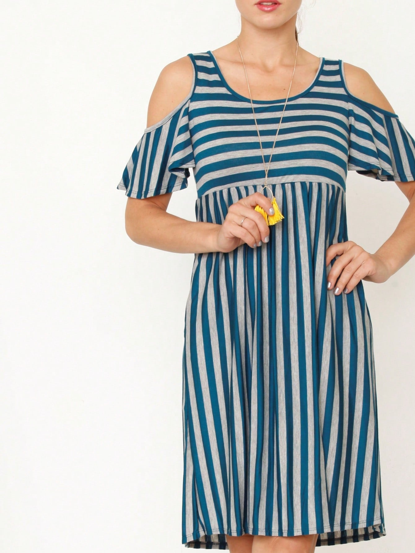 Boho Retro Gingham Rayon Summer Cool Soft Half Sleeve Ruffle Bell Stripe Midi Dress