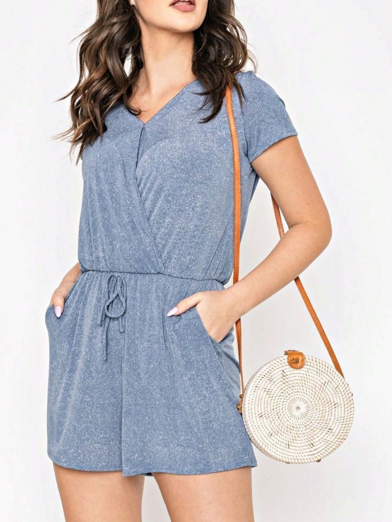 Boho Retro Casual Animal Floral Leopard  Print Pink Brown Grey White Ivory  Romper Short Sleeve V-Neck Surplice Jumpsuit