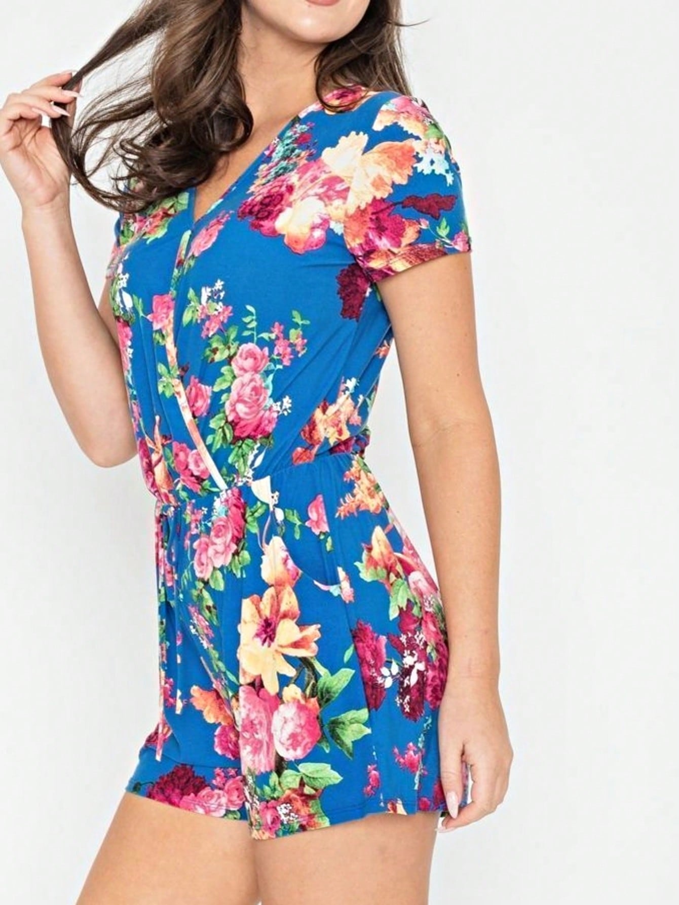 Boho Retro Casual Animal Floral Leopard  Print Pink Brown Grey White Ivory  Romper Short Sleeve V-Neck Surplice Jumpsuit