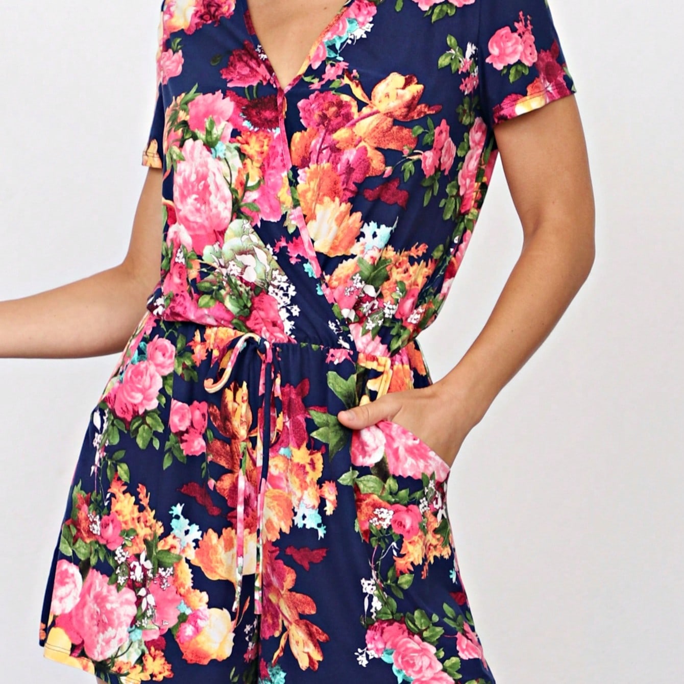 Boho Retro Casual Animal Floral Leopard  Print Pink Brown Grey White Ivory  Romper Short Sleeve V-Neck Surplice Jumpsuit