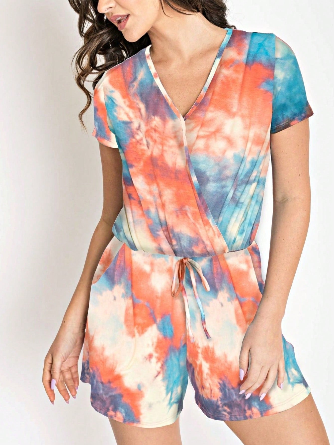 Boho Retro Casual Animal Floral Leopard  Print Pink Brown Grey White Ivory  Romper Short Sleeve V-Neck Surplice Jumpsuit