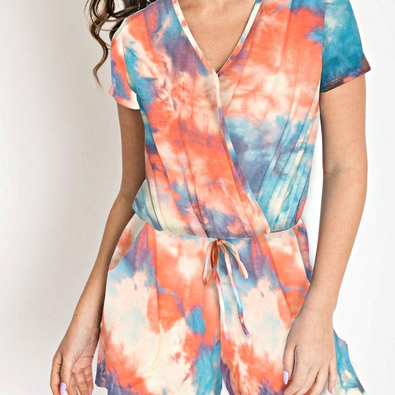 Boho Retro Casual Animal Floral Leopard  Print Pink Brown Grey White Ivory  Romper Short Sleeve V-Neck Surplice Jumpsuit