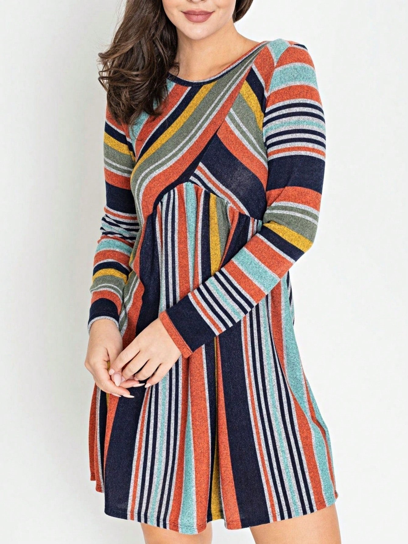 Orange & Navy Mint Multi Stripe Cross Front Knit Mini Dress | S-3X